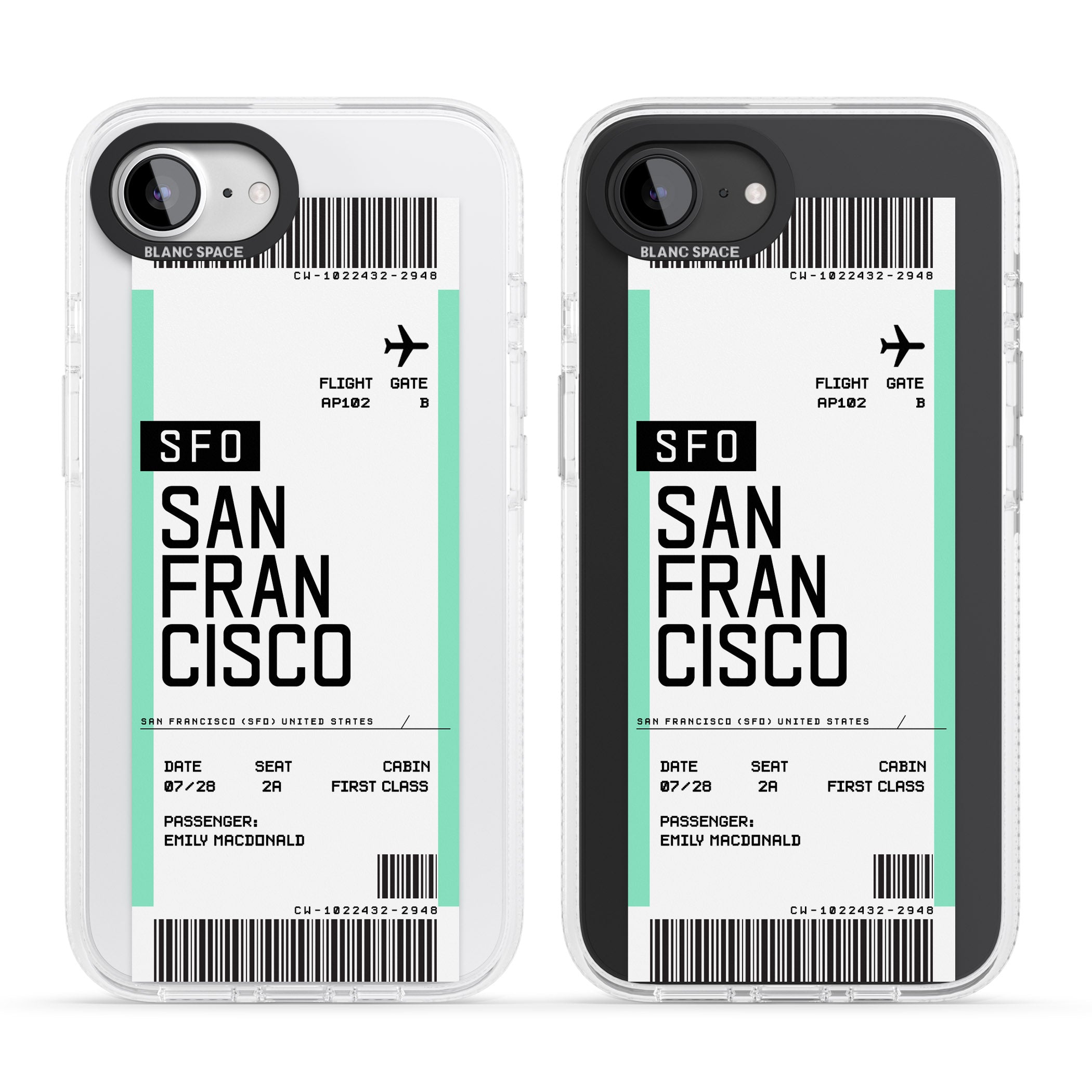 Personalised San Francisco Boarding Pass iPhone 16e Clear Case Impact Air - Blanc Space