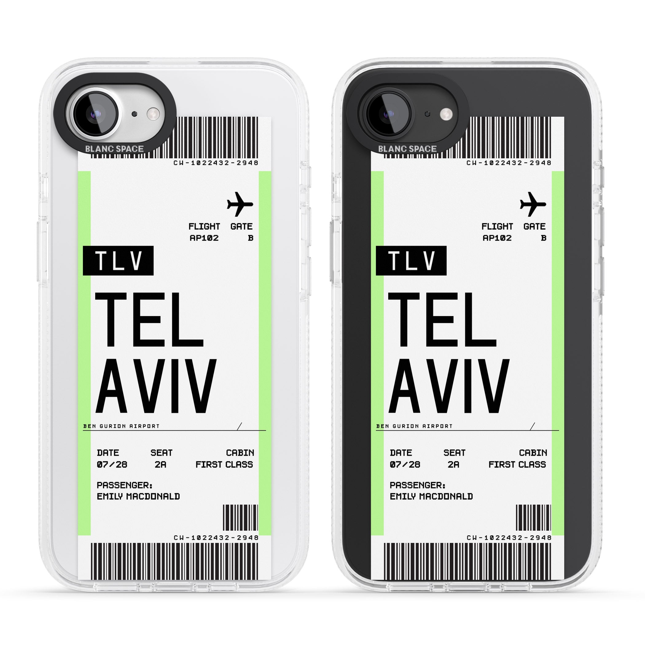 Personalised Tel Aviv Boarding Pass iPhone 16e Clear Case Impact Air - Blanc Space