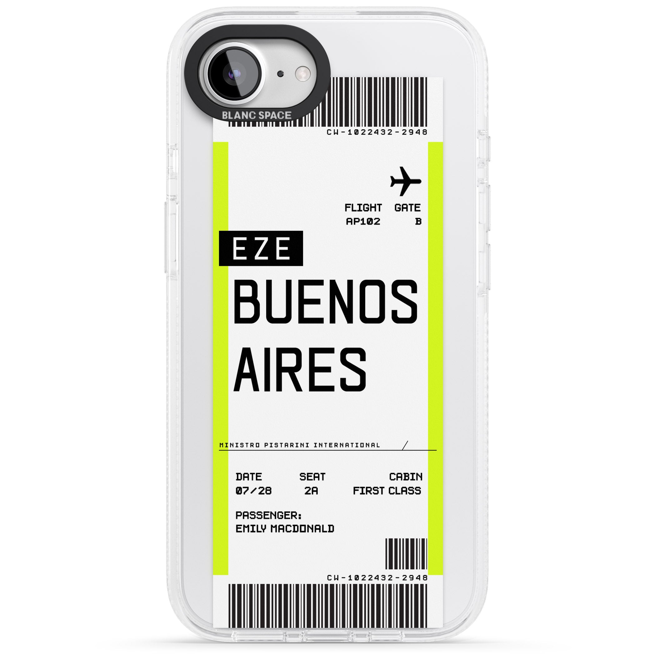 Personalised Buenos Aires Boarding Pass iPhone 16e Clear Case Impact Air - Blanc Space