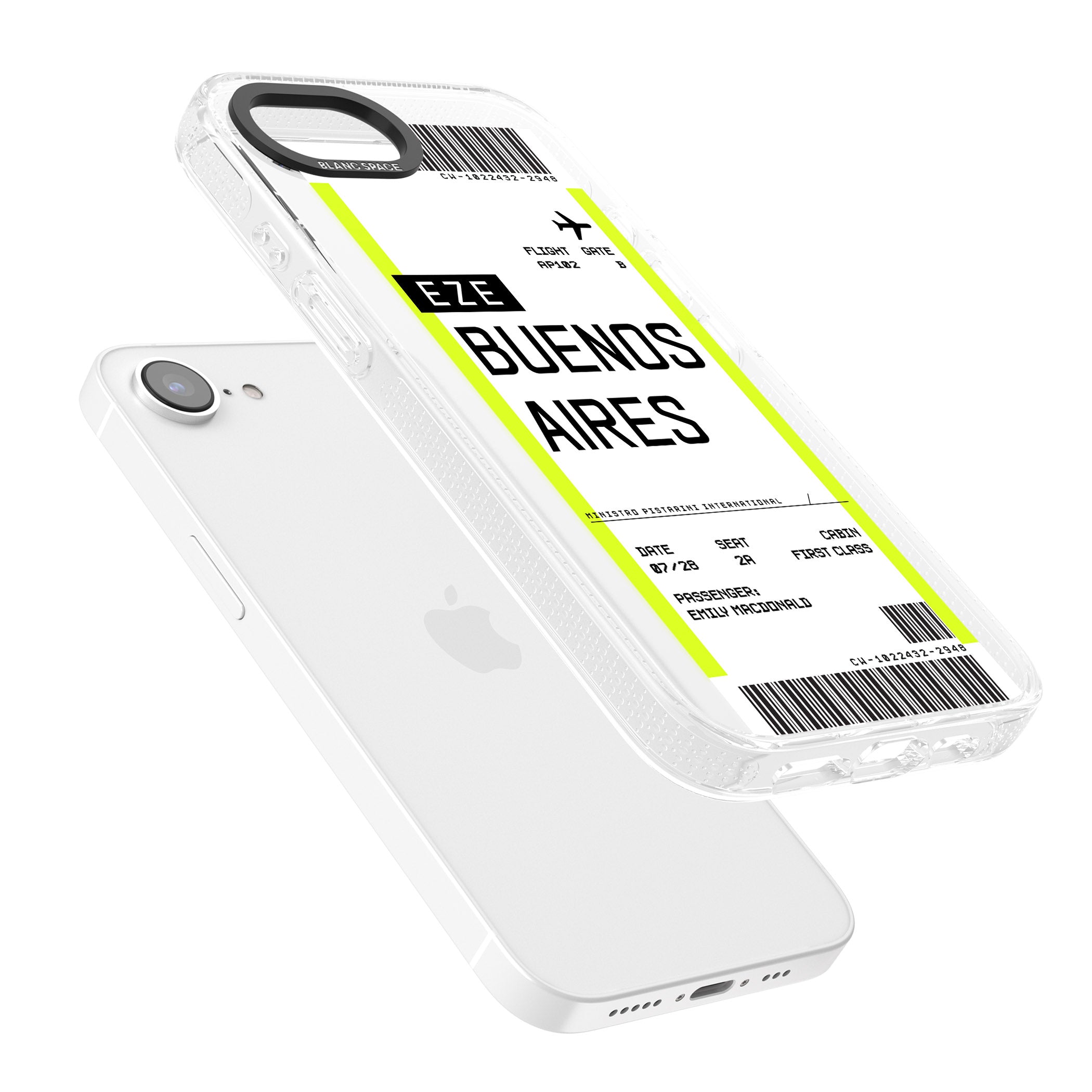 Personalised Buenos Aires Boarding Pass iPhone 16e Clear Case Impact Air - Blanc Space