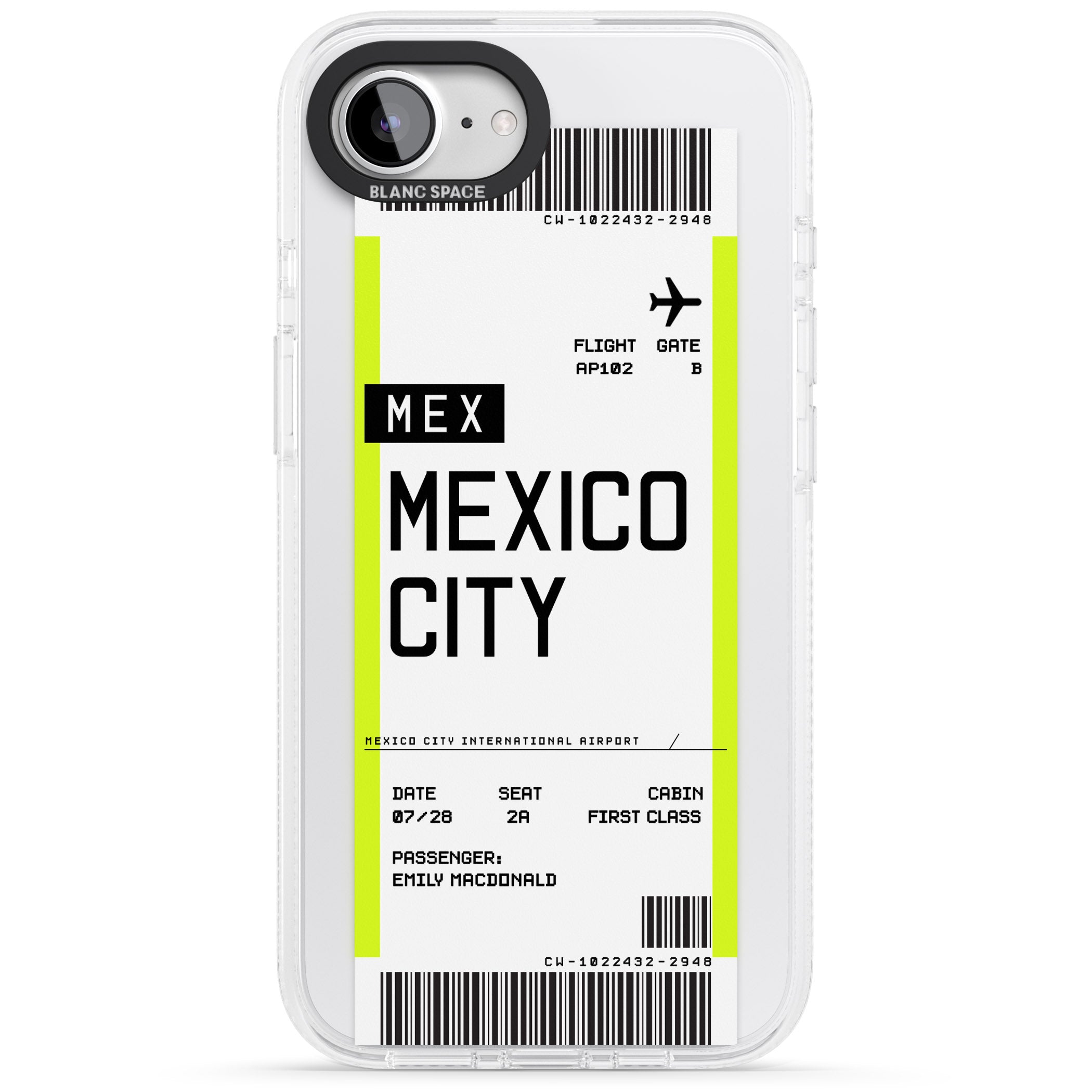 Personalised Mexico City Boarding Pass iPhone 16e Clear Case Impact Air - Blanc Space