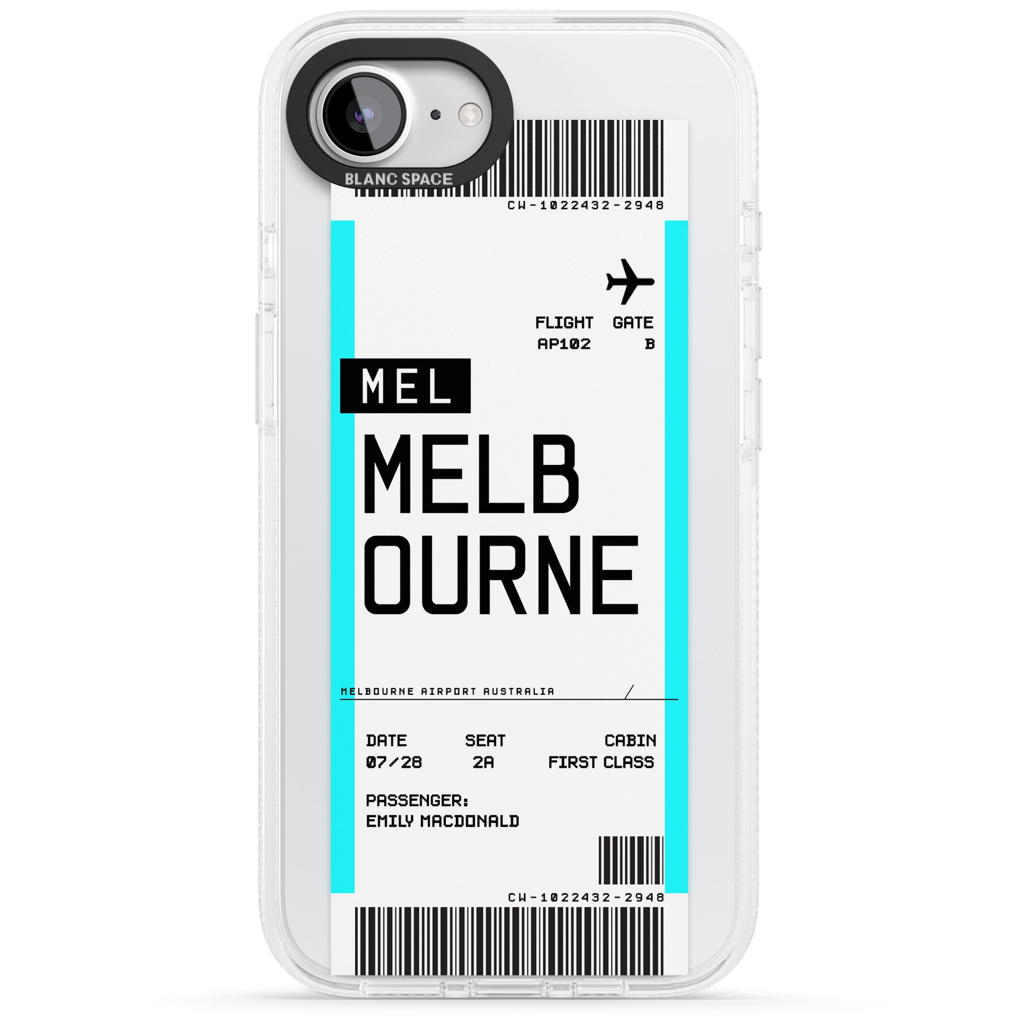 Personalised Melbourne Boarding Pass iPhone 16e Clear Case Impact Air - Blanc Space