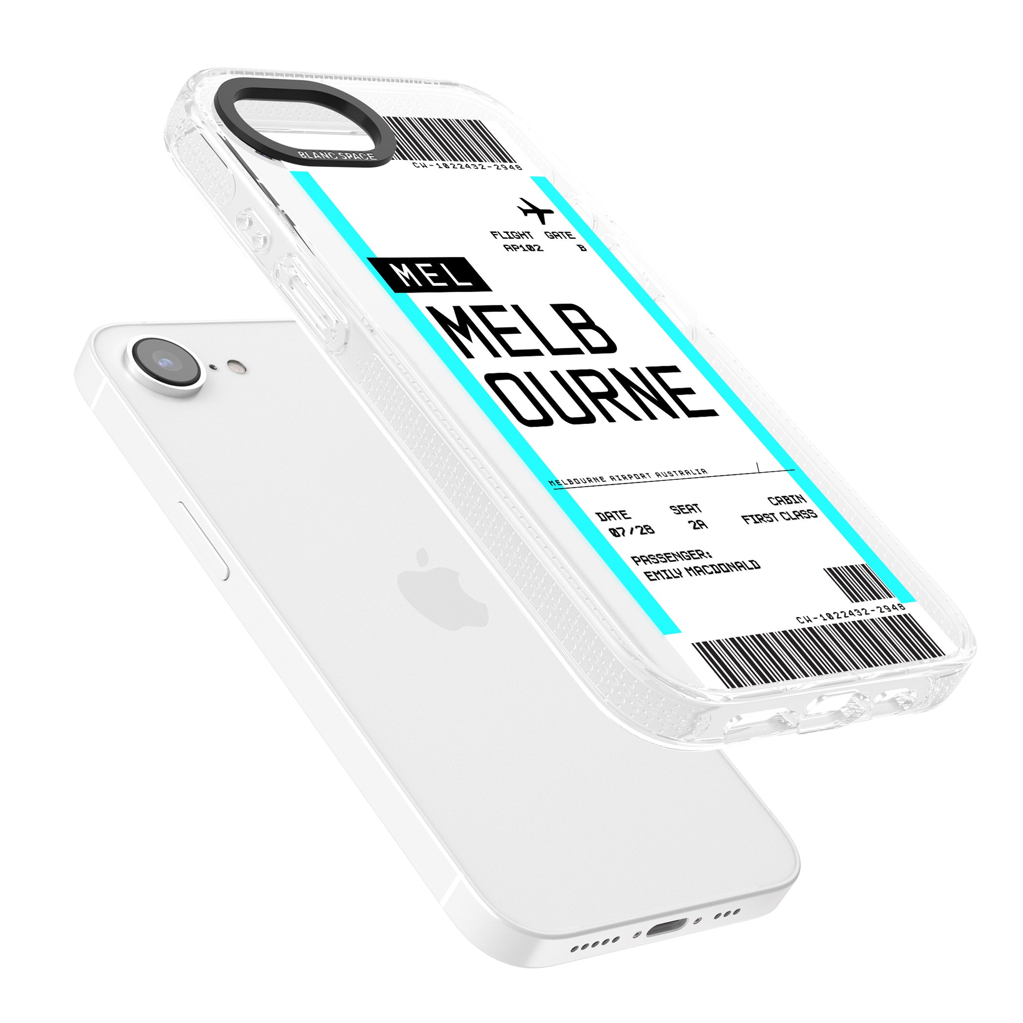 Personalised Melbourne Boarding Pass iPhone 16e Clear Case Impact Air - Blanc Space