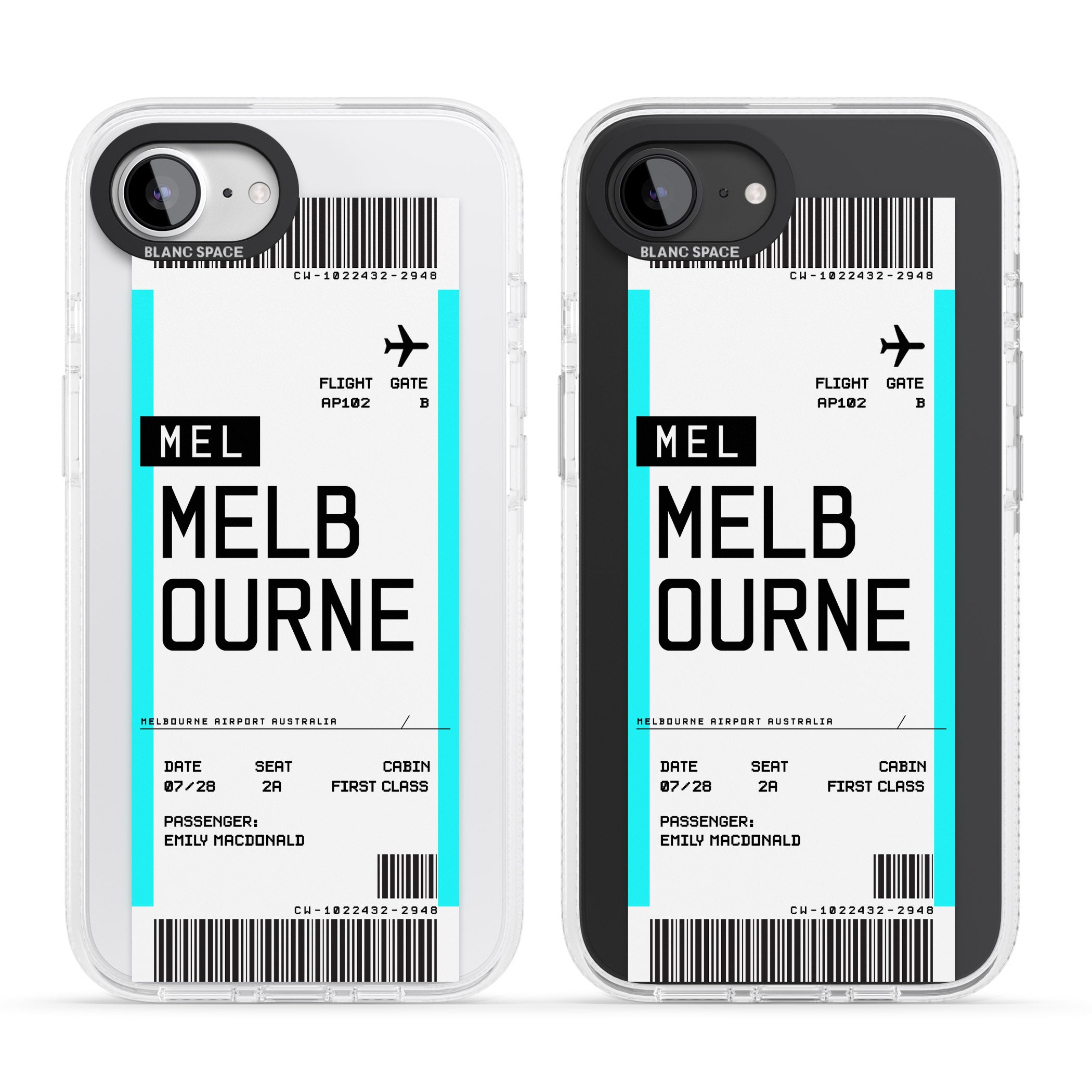 Personalised Melbourne Boarding Pass iPhone 16e Clear Case Impact Air - Blanc Space
