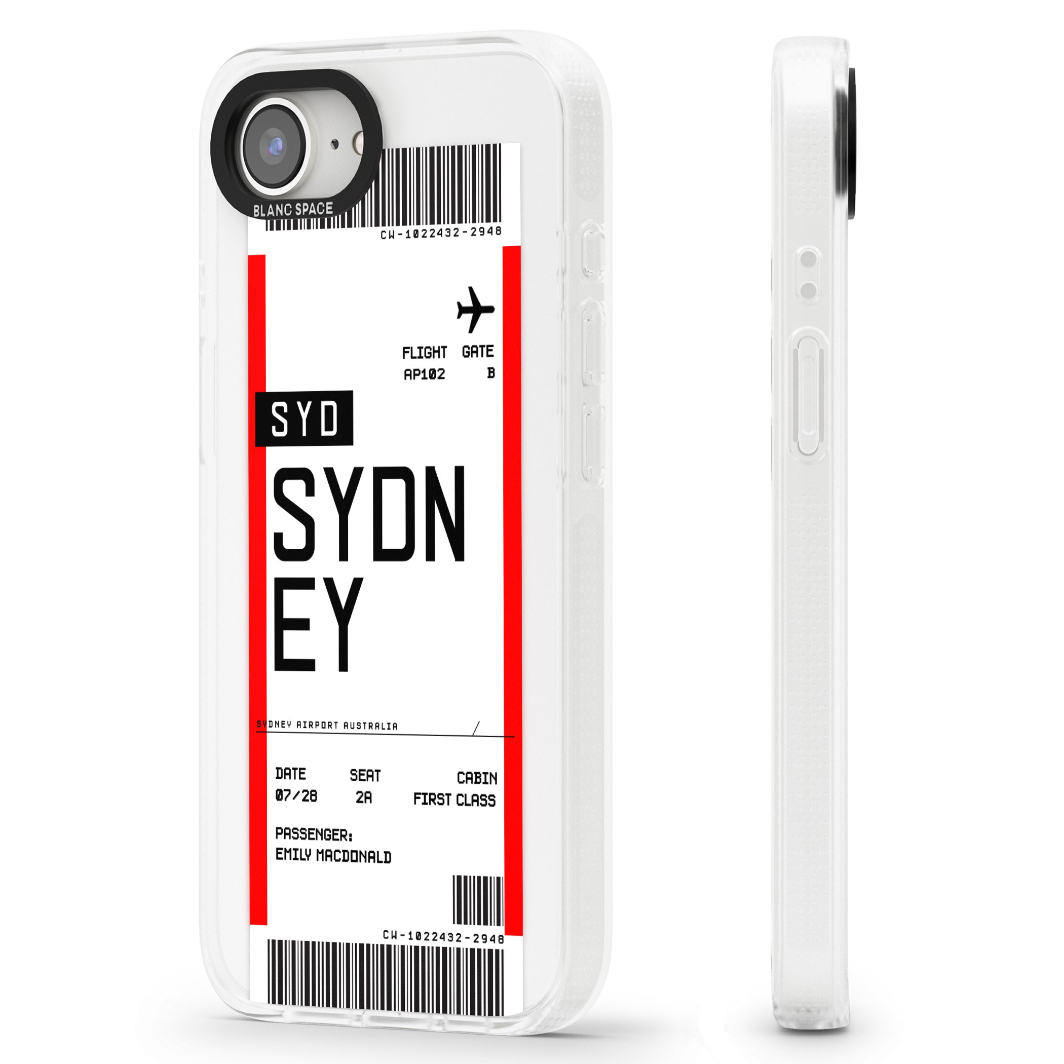 Personalised Sydney Boarding Pass iPhone 16e Clear Case Impact Air - Blanc Space