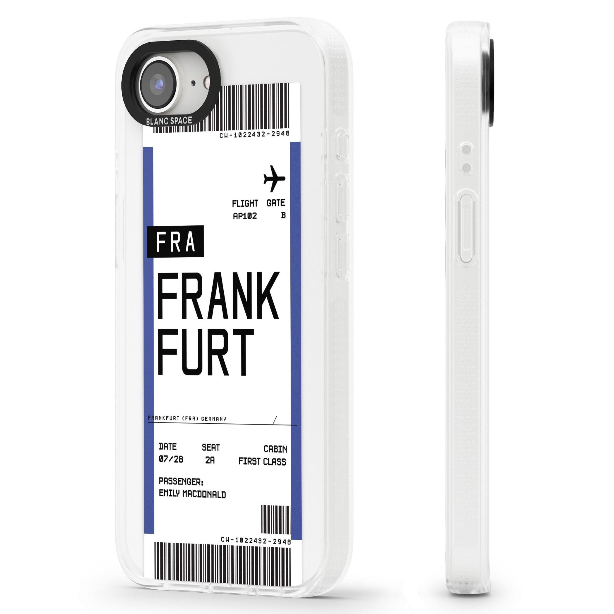 Personalised Frankfurt Boarding Pass iPhone 16e Clear Case Impact Air - Blanc Space