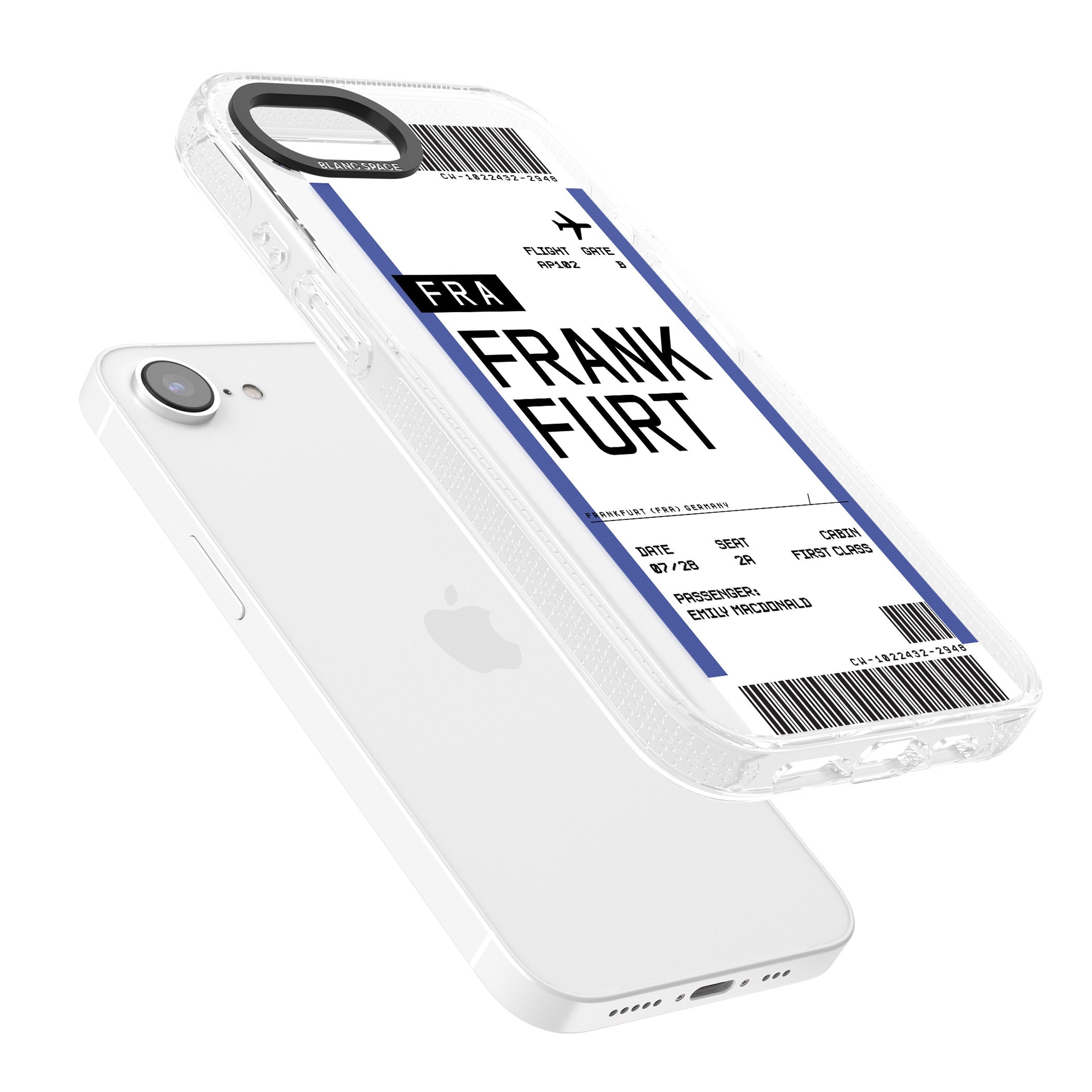 Personalised Frankfurt Boarding Pass iPhone 16e Clear Case Impact Air - Blanc Space