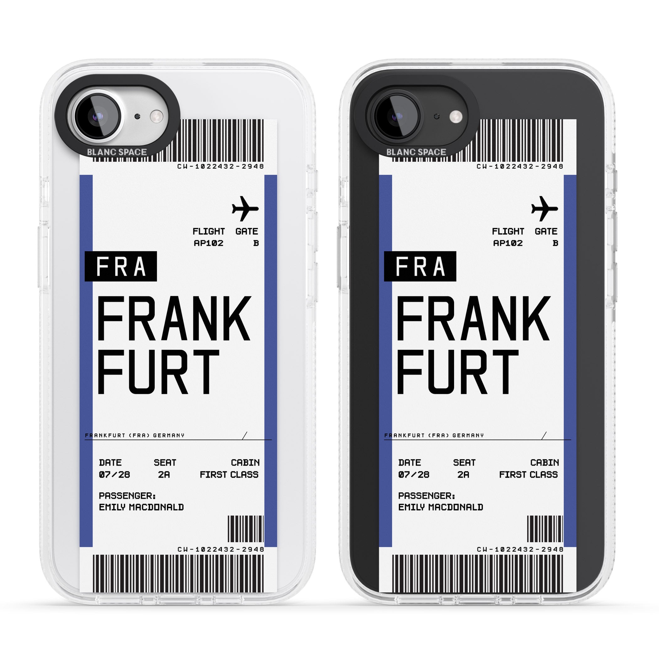 Personalised Frankfurt Boarding Pass iPhone 16e Clear Case Impact Air - Blanc Space