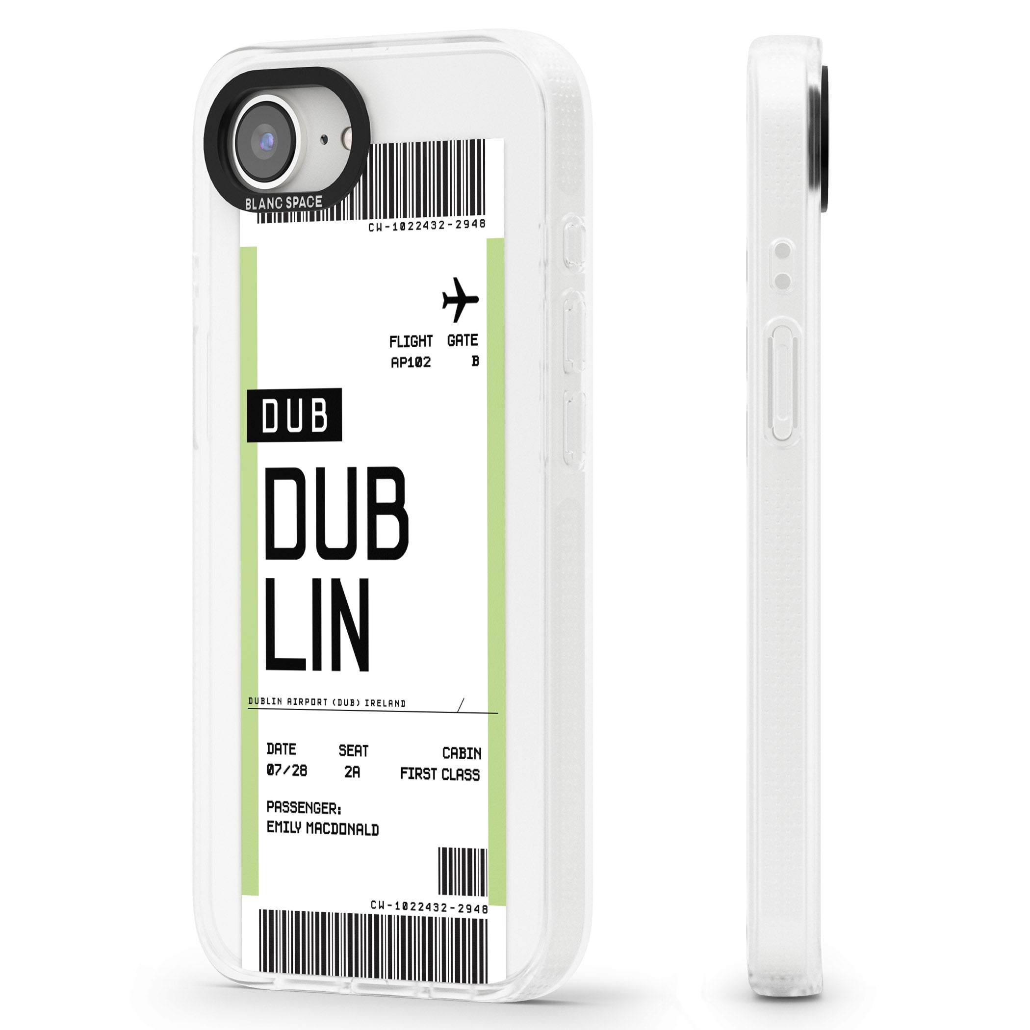 Personalised Dublin Boarding Pass iPhone 16e Clear Case Impact Air - Blanc Space