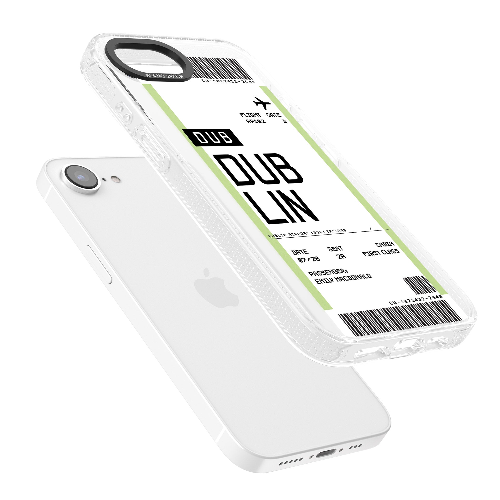 Personalised Dublin Boarding Pass iPhone 16e Clear Case Impact Air - Blanc Space