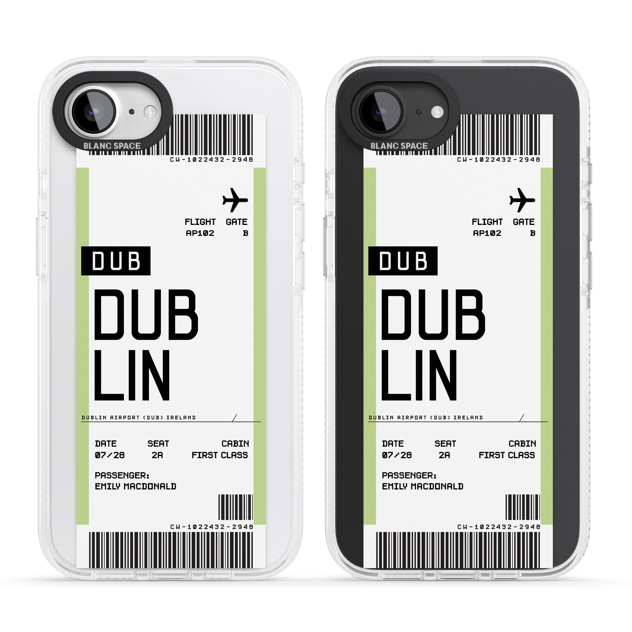 Personalised Dublin Boarding Pass iPhone 16e Clear Case Impact Air - Blanc Space