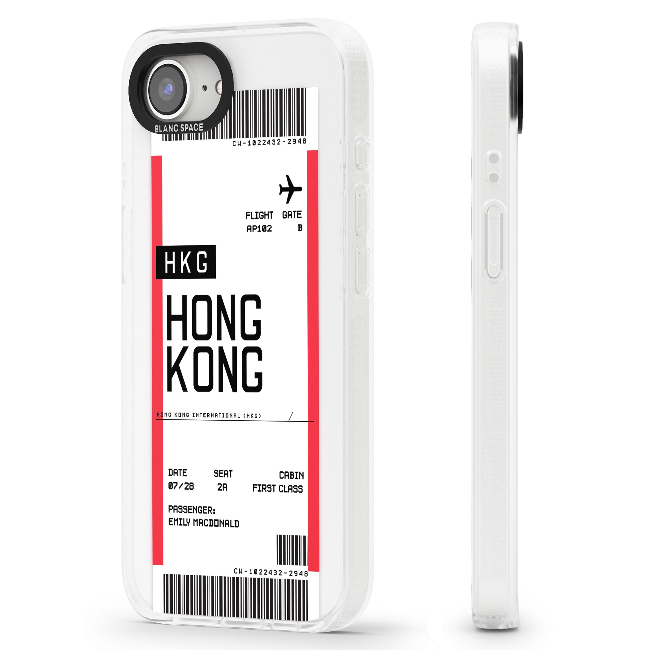 Personalised Hong Kong Boarding Pass iPhone 16e Clear Case Impact Air - Blanc Space