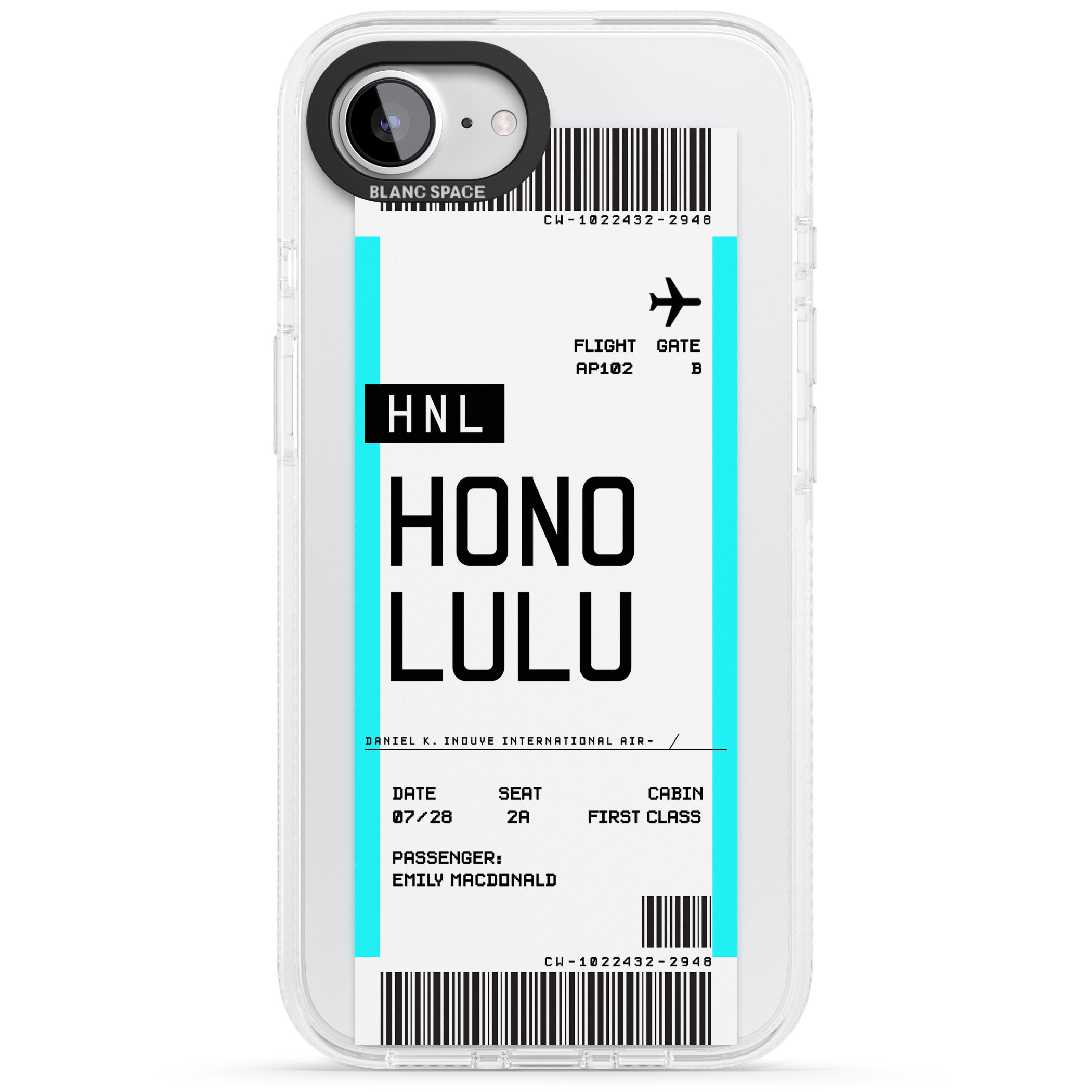 Personalised Honolulu Boarding Pass iPhone 16e Clear Case Impact Air - Blanc Space