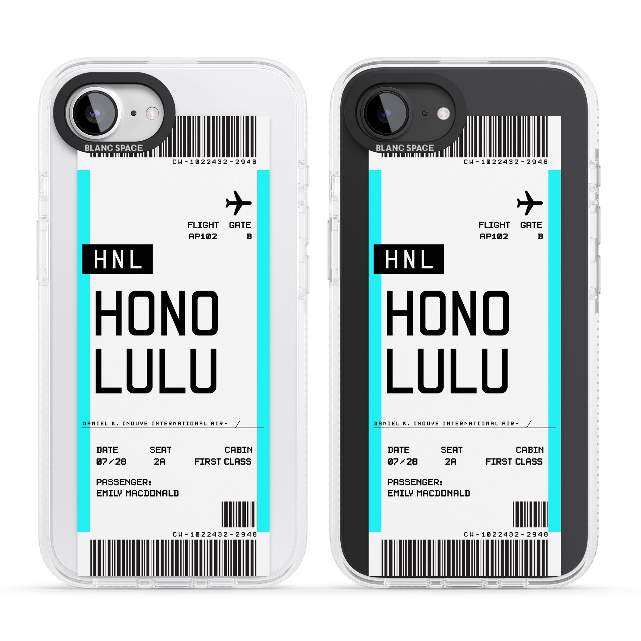 Personalised Honolulu Boarding Pass iPhone 16e Clear Case Impact Air - Blanc Space