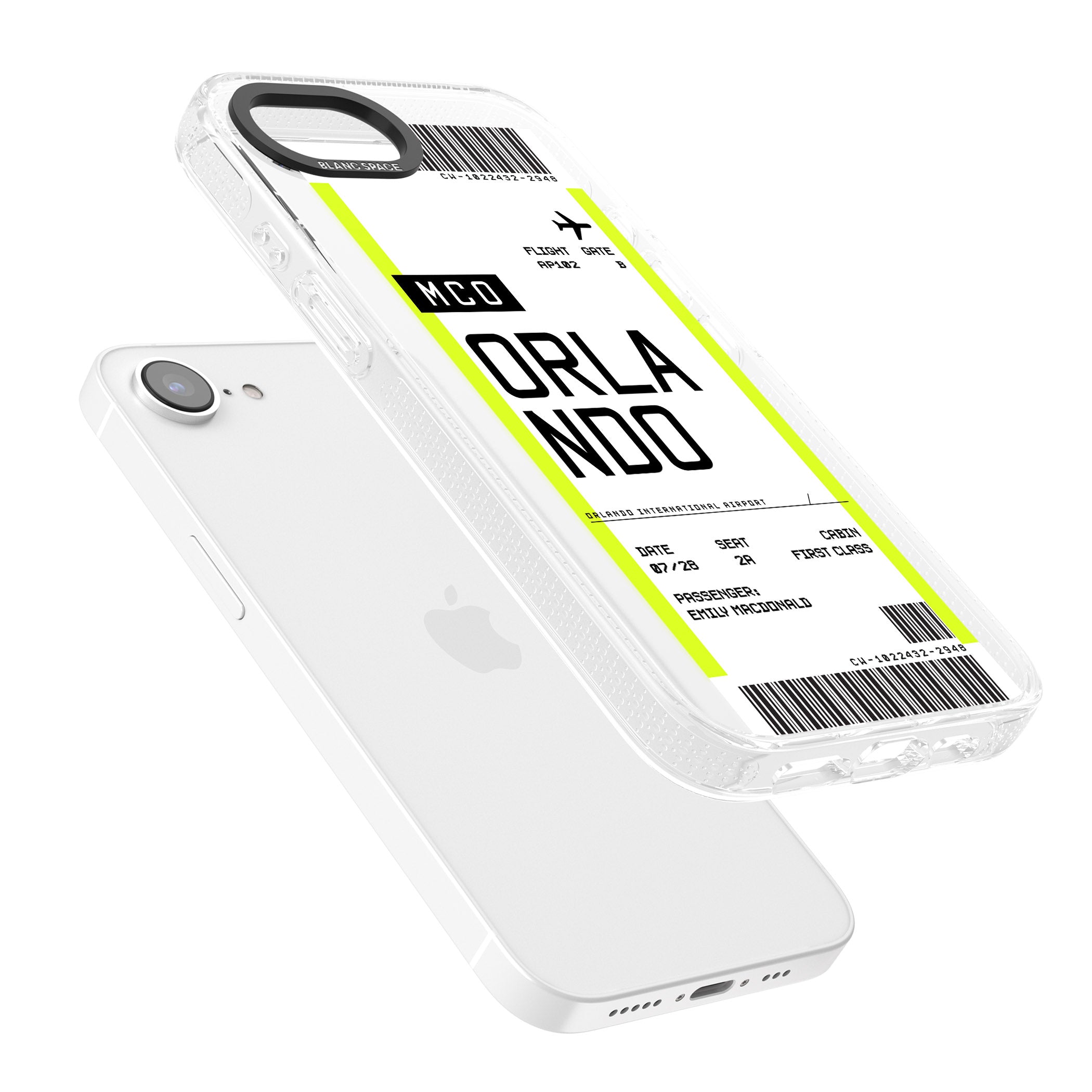 Personalised Orlando Boarding Pass iPhone 16e Clear Case Impact Air - Blanc Space