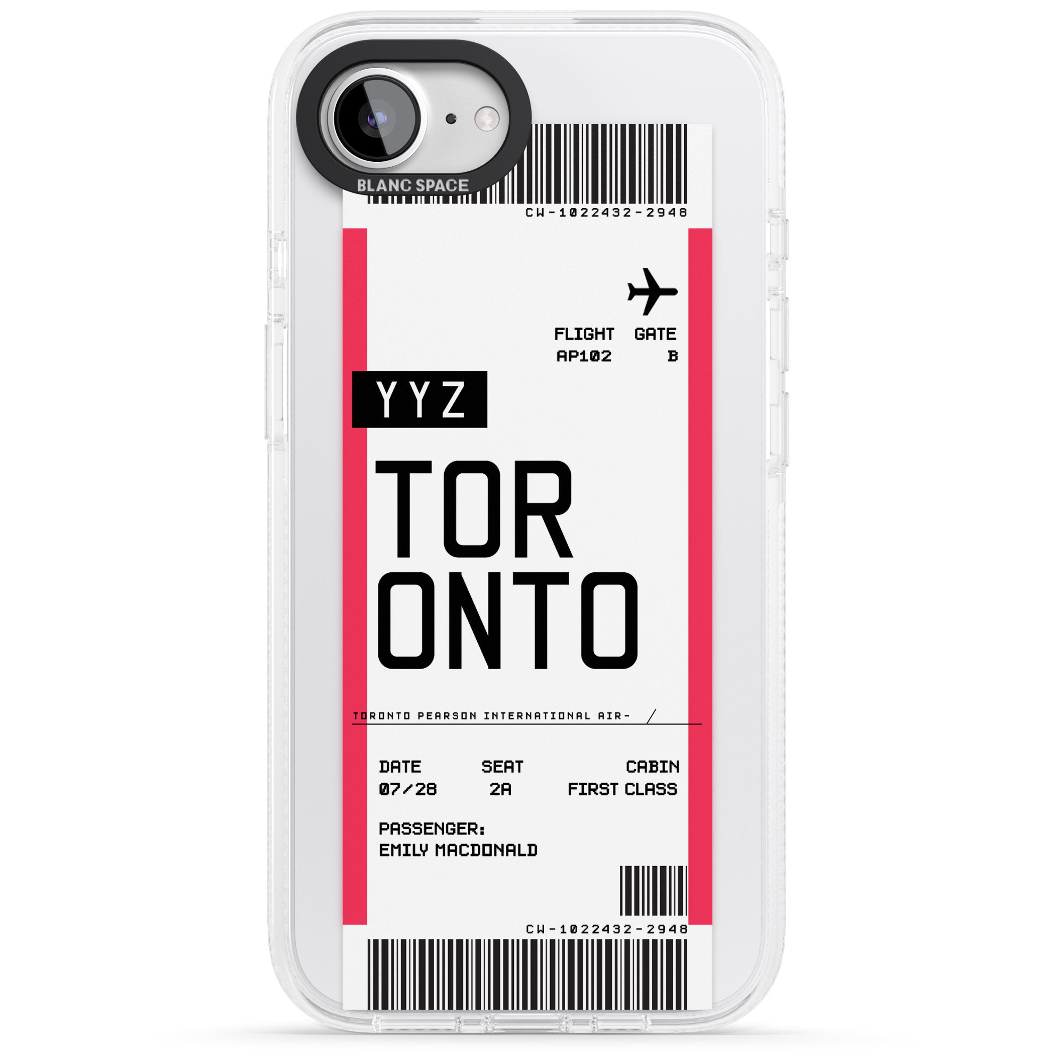 Personalised Toronto Boarding Pass iPhone 16e Clear Case Impact Air - Blanc Space