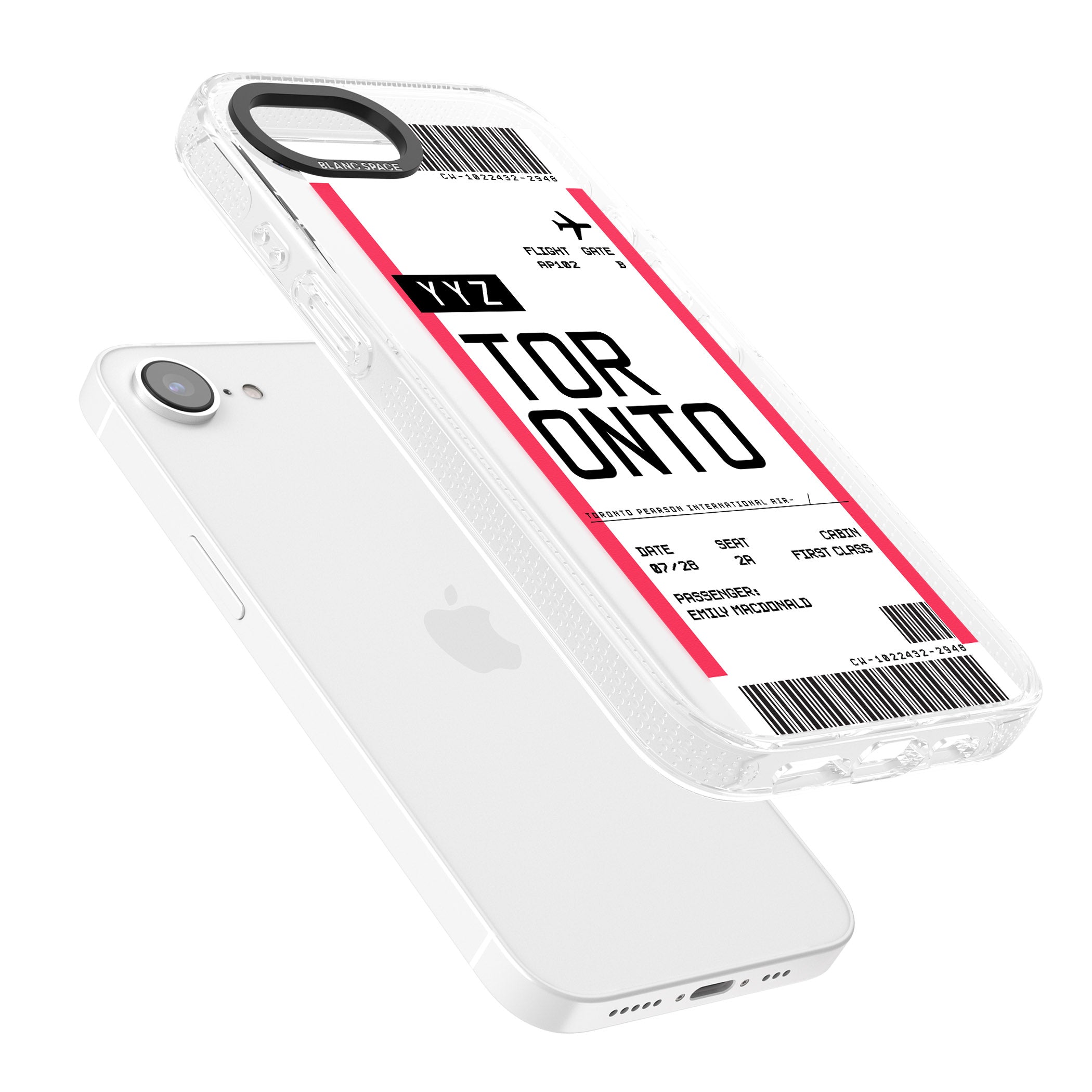 Personalised Toronto Boarding Pass iPhone 16e Clear Case Impact Air - Blanc Space