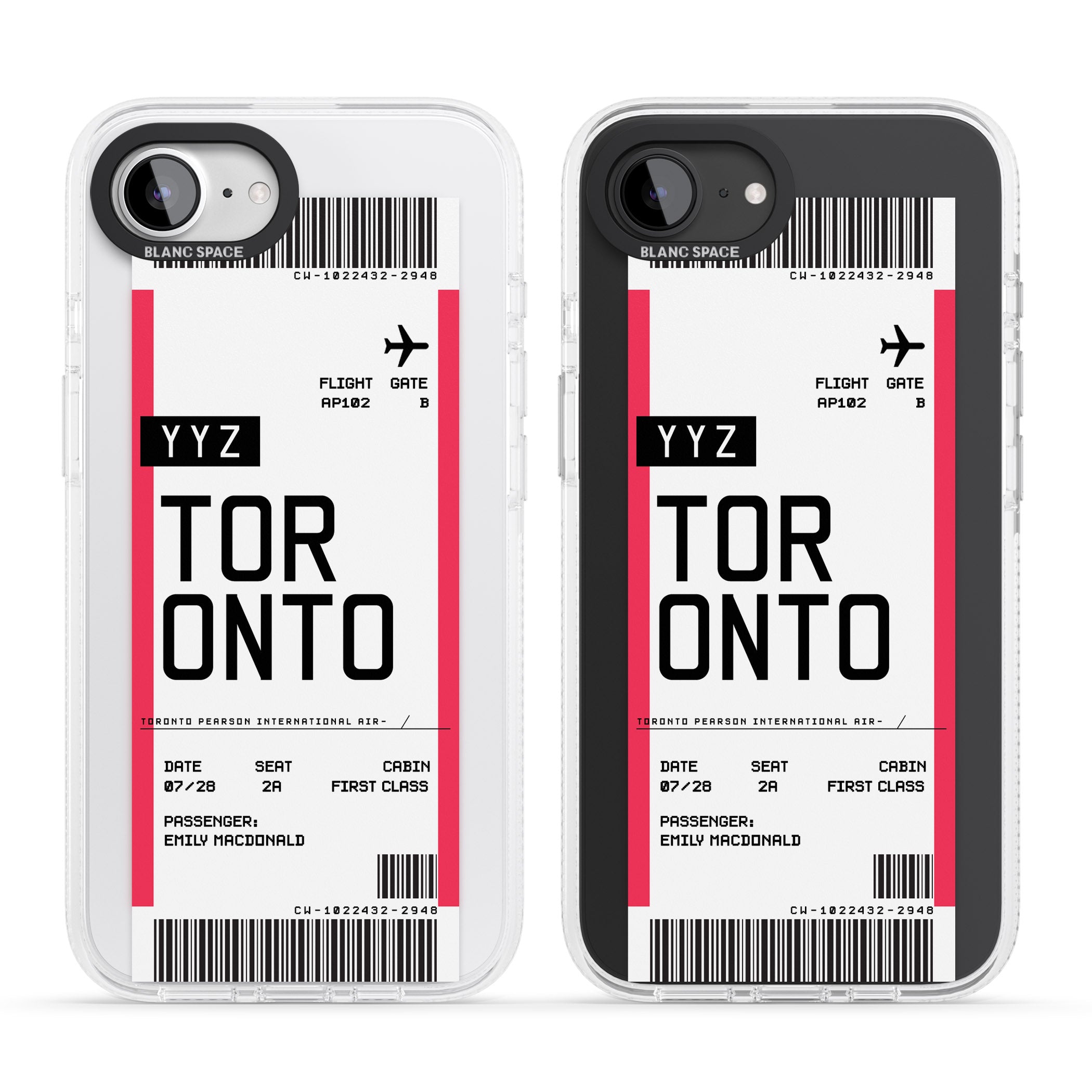 Personalised Toronto Boarding Pass iPhone 16e Clear Case Impact Air - Blanc Space