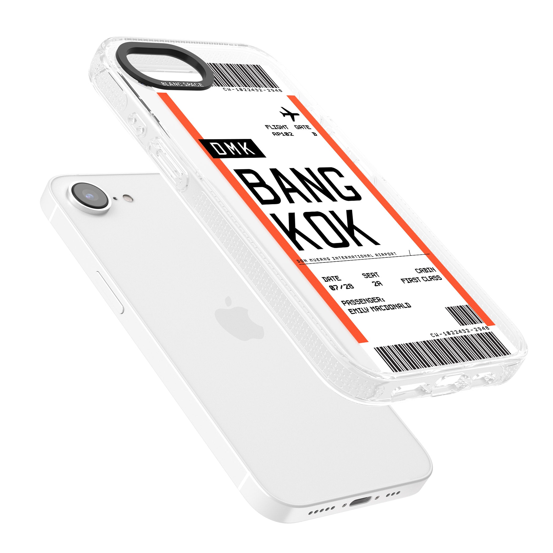 Personalised Bangkok Boarding Pass iPhone 16e Clear Case Impact Air - Blanc Space