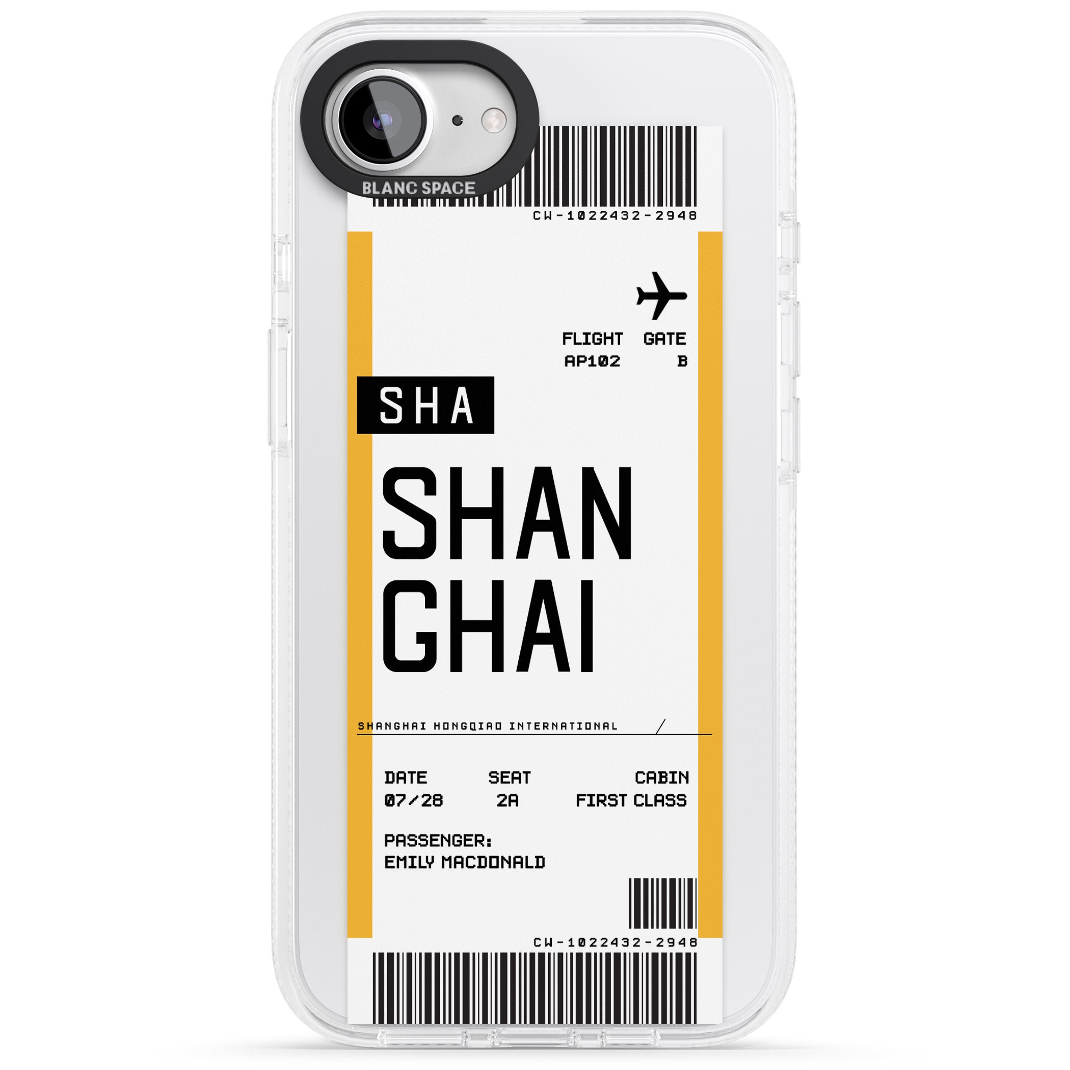 Personalised Shangai Boarding Pass iPhone 16e Clear Case Impact Air - Blanc Space