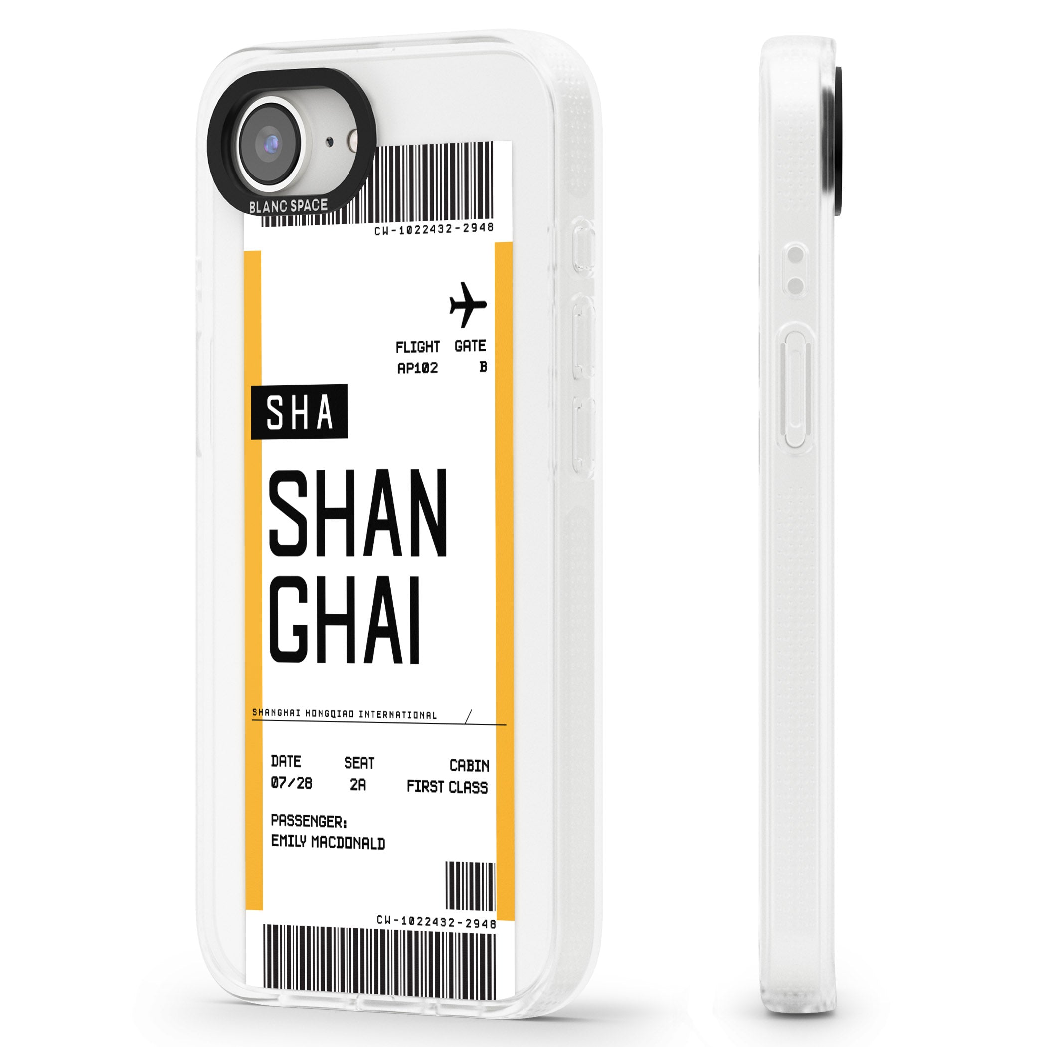 Personalised Shangai Boarding Pass iPhone 16e Clear Case Impact Air - Blanc Space