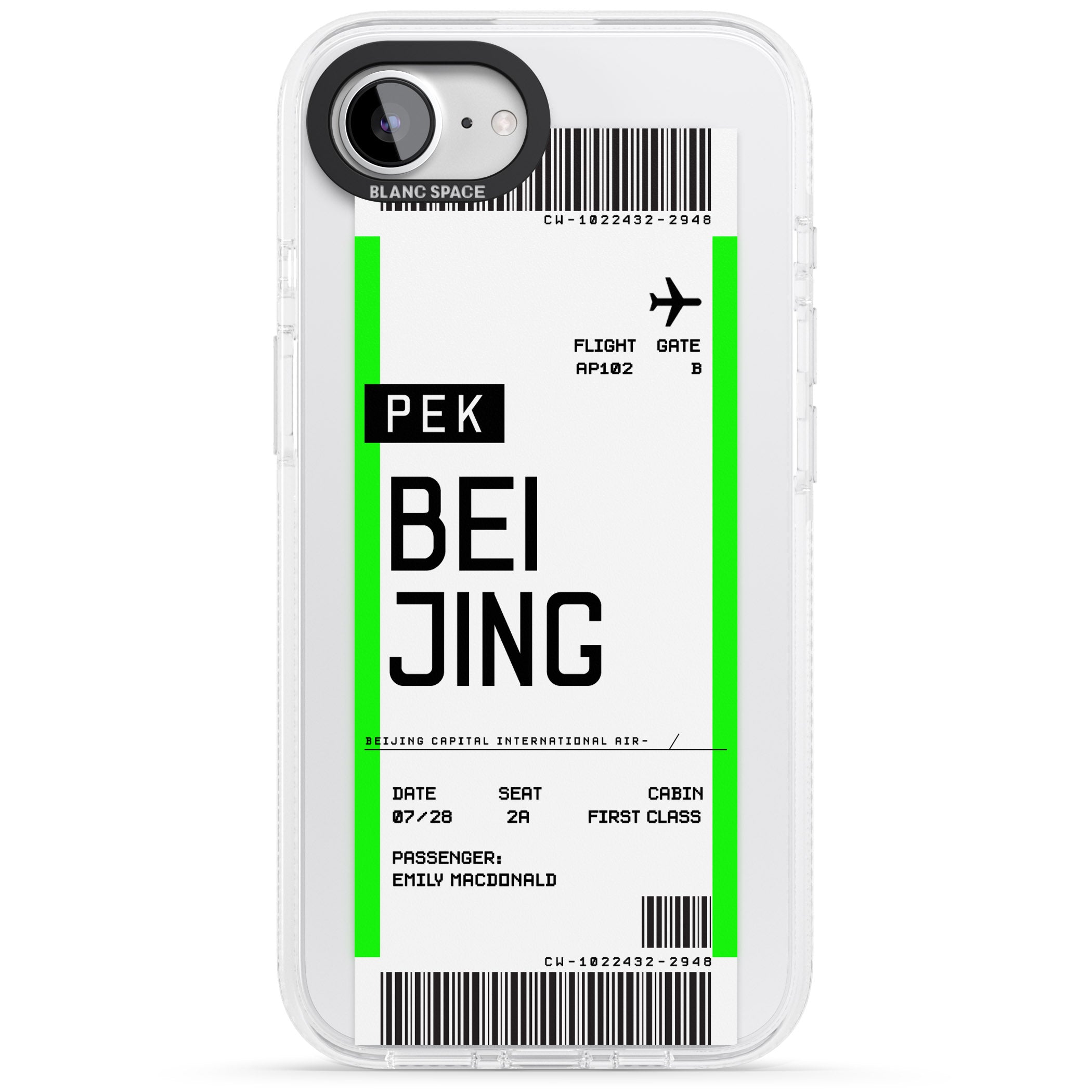 Personalised Beijing Boarding Pass iPhone 16e Clear Case Impact Air - Blanc Space