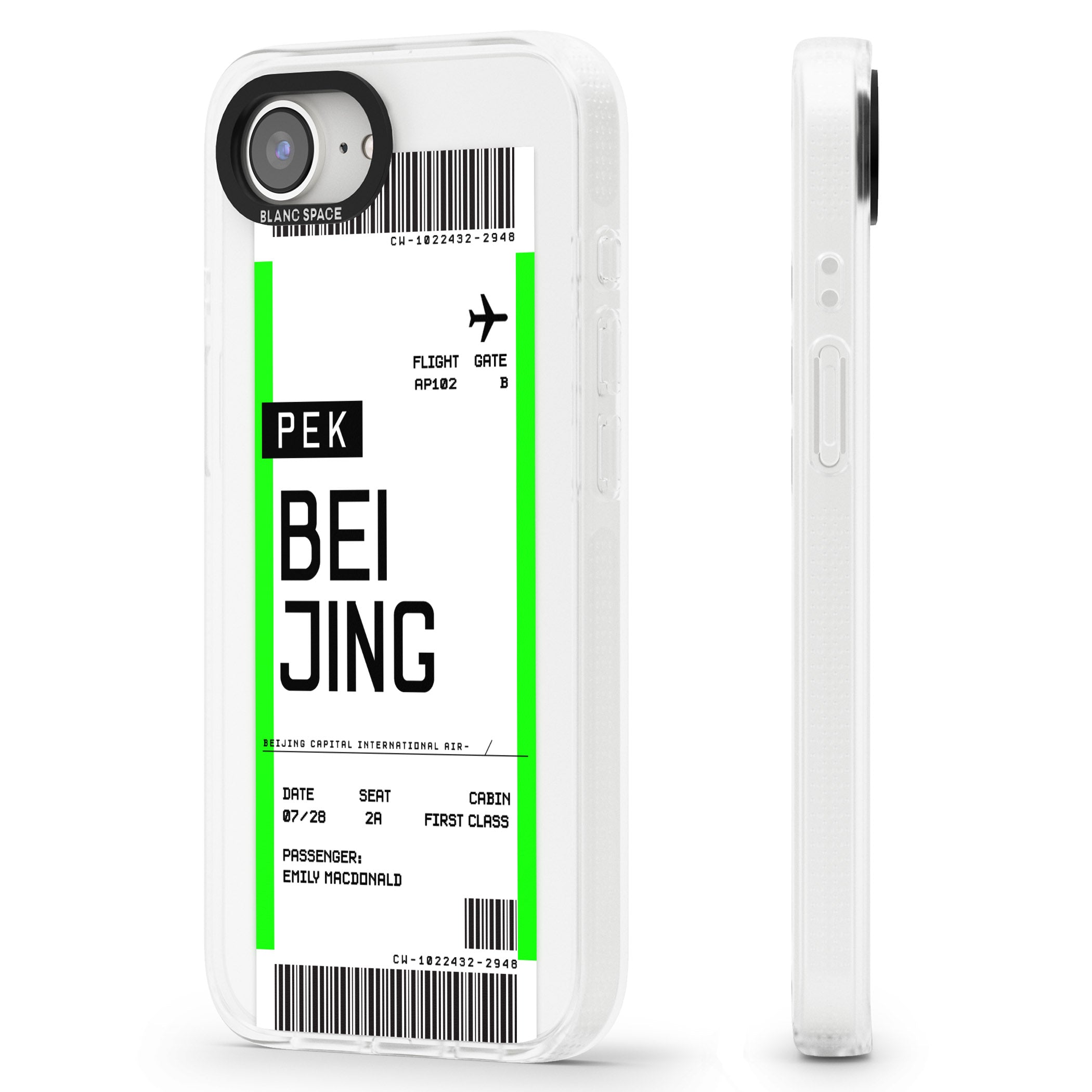 Personalised Beijing Boarding Pass iPhone 16e Clear Case Impact Air - Blanc Space