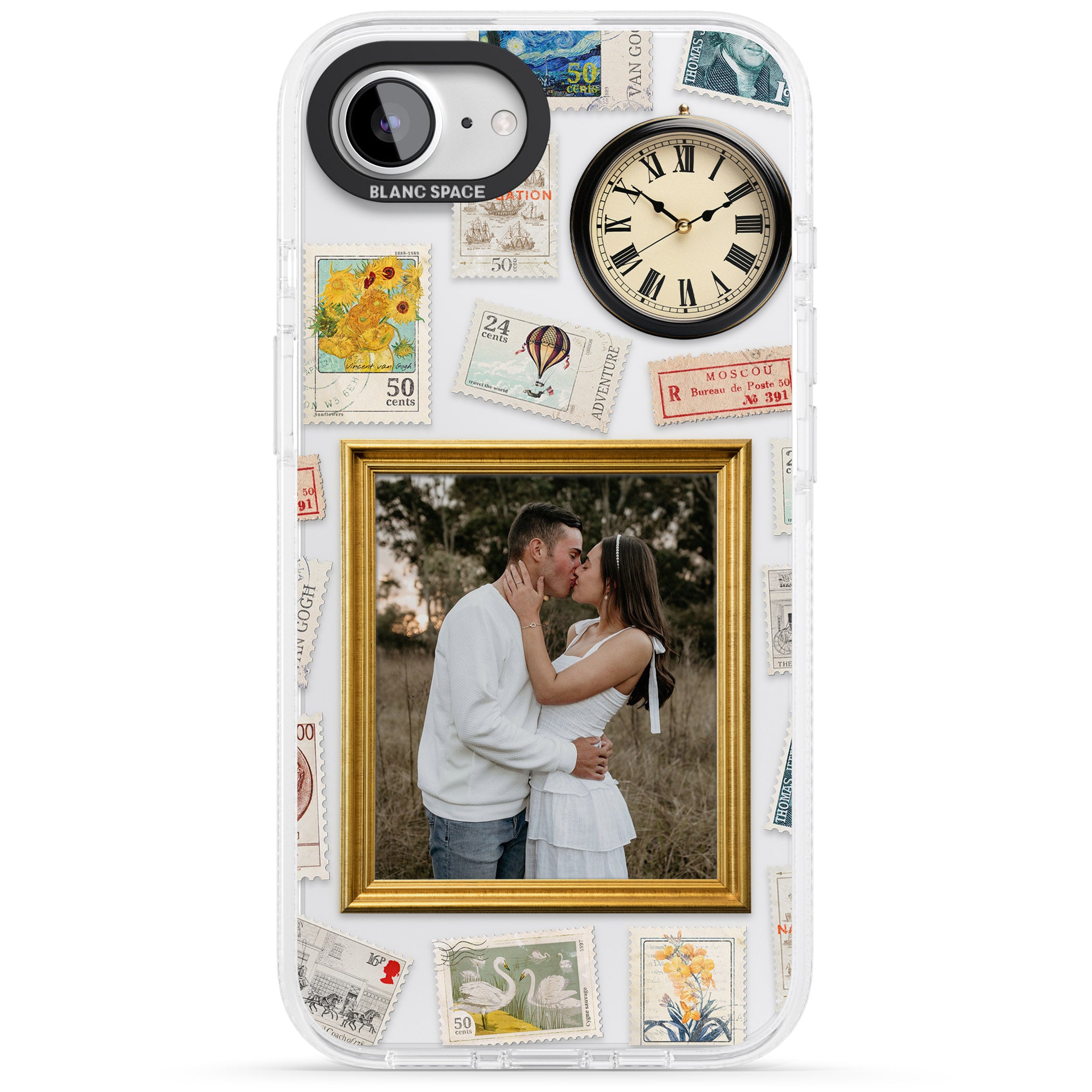 Personalised Vintage Photo Frame Collage iPhone 16e Clear Case Impact Air - Blanc Space