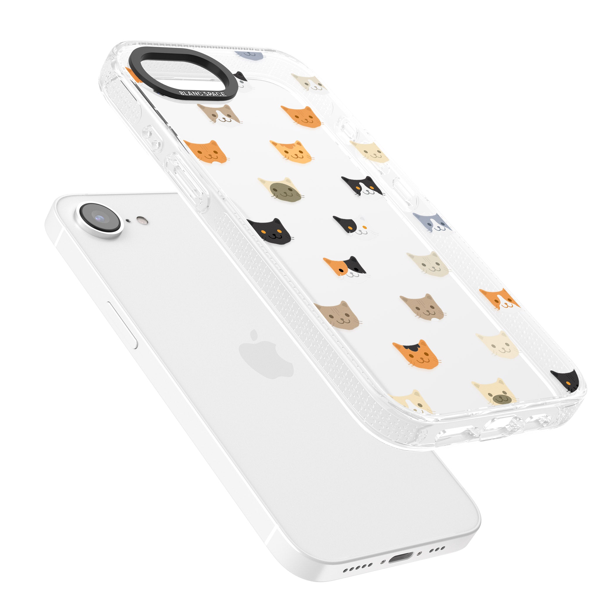 Cute Cat Face Transparent iPhone 16e Clear Case Impact Air - Blanc Space