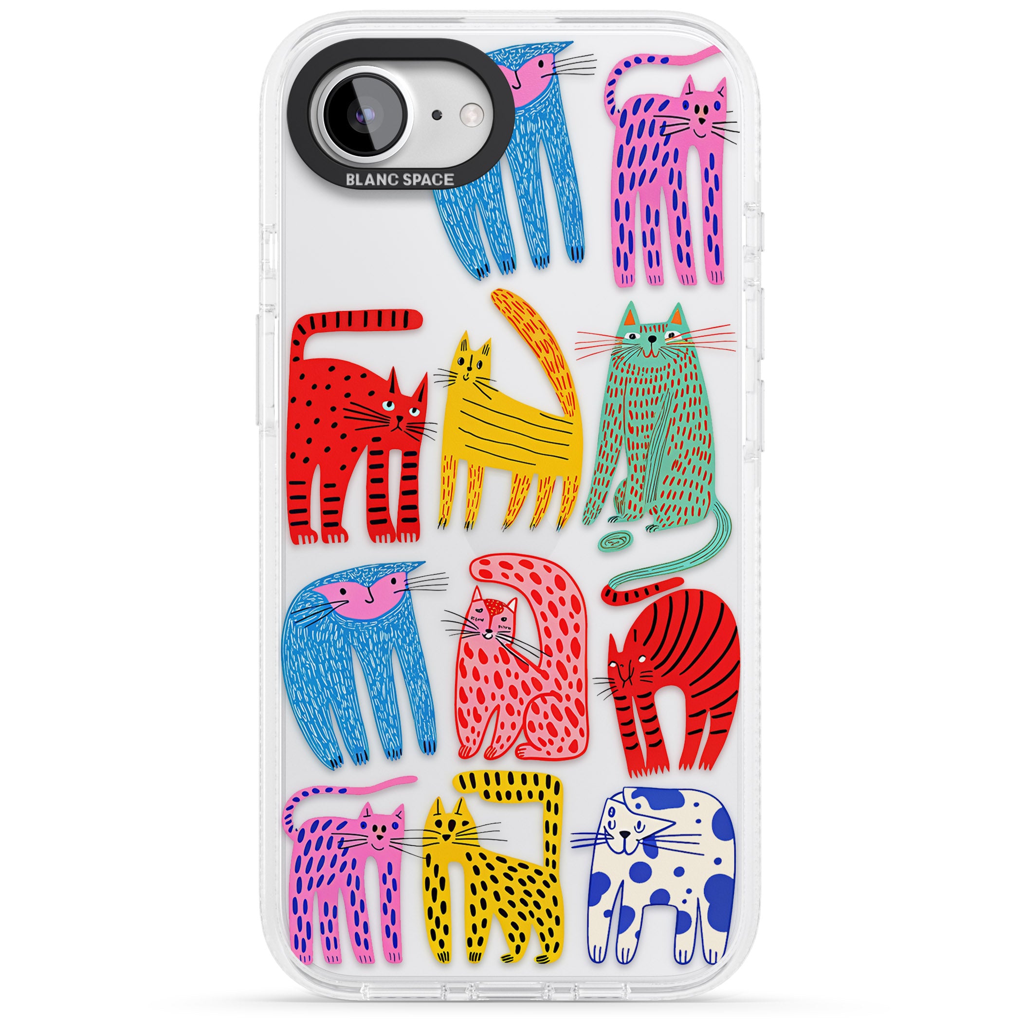 Abstract Colourful Cats iPhone 16e Clear Case Impact Air - Blanc Space