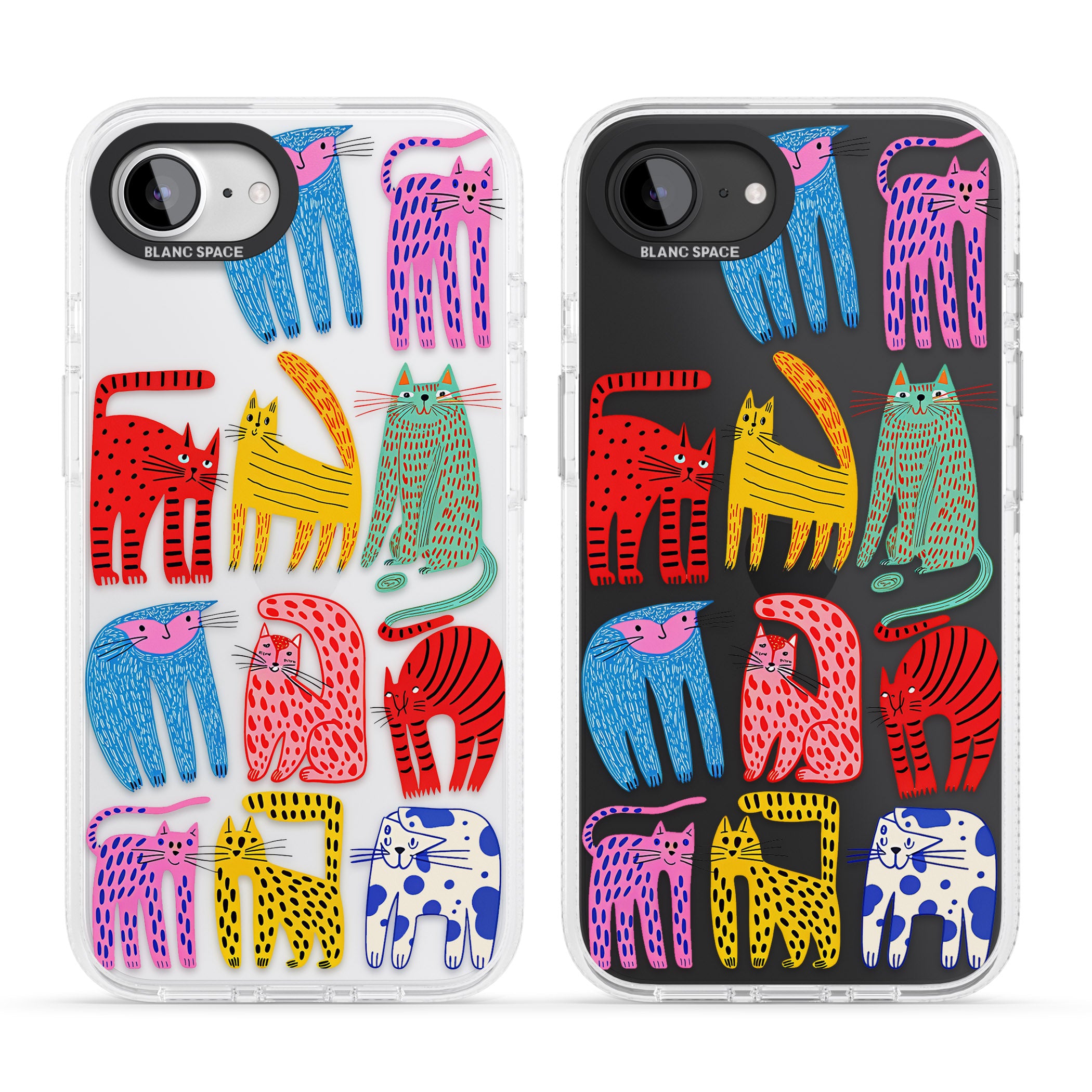 Abstract Colourful Cats iPhone 16e Clear Case Impact Air - Blanc Space
