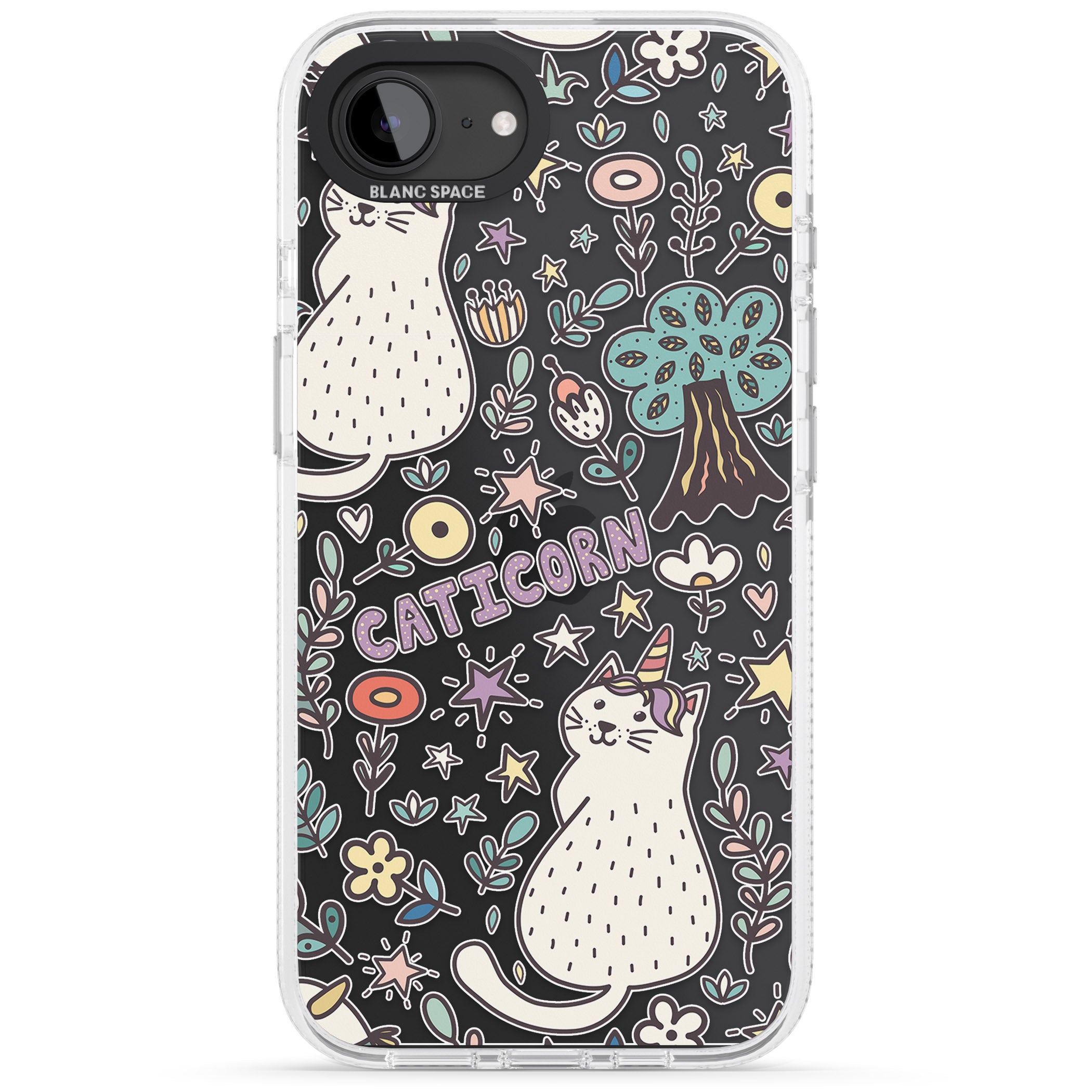 Caticorn pattern iPhone 16e Clear Case Impact Air - Blanc Space