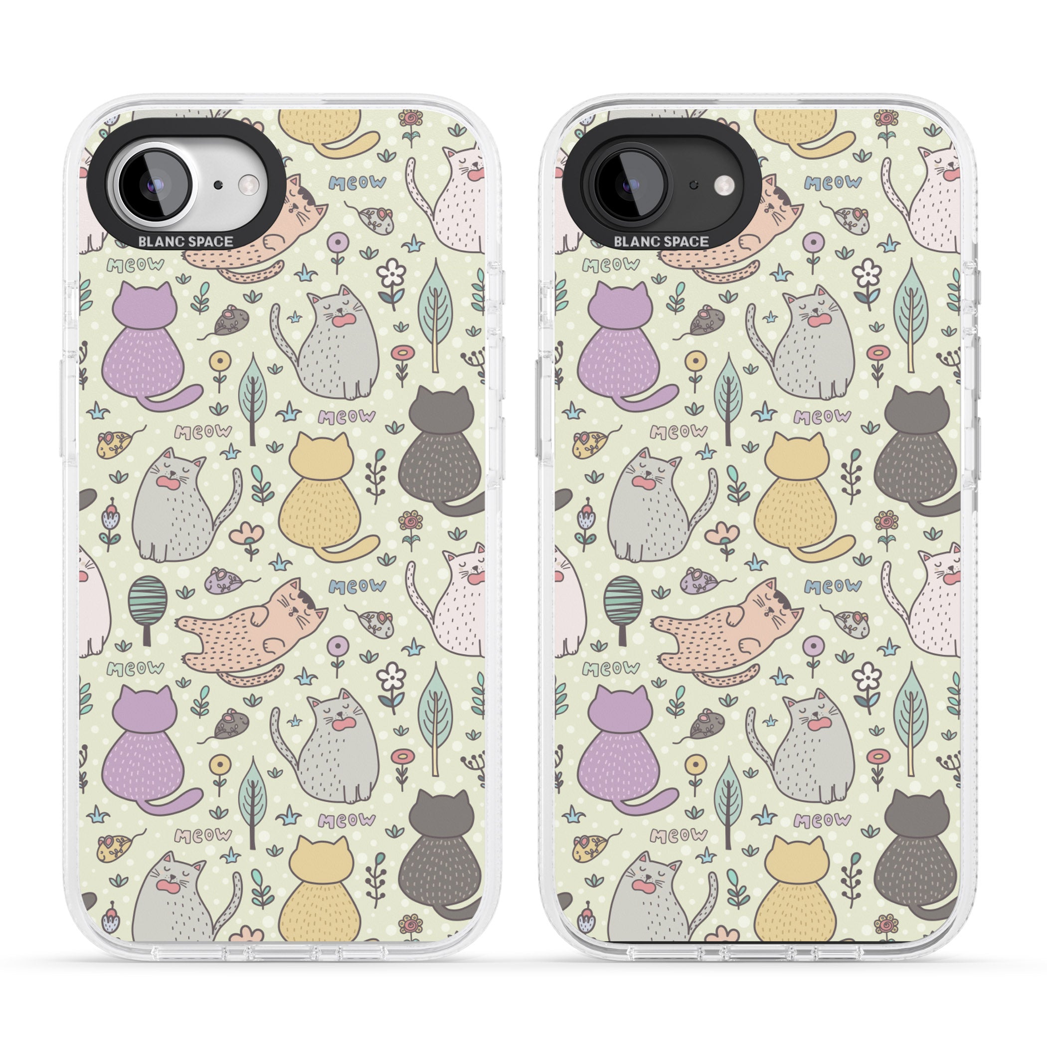 Cat Pattern Cream iPhone 16e Clear Case Impact Air - Blanc Space