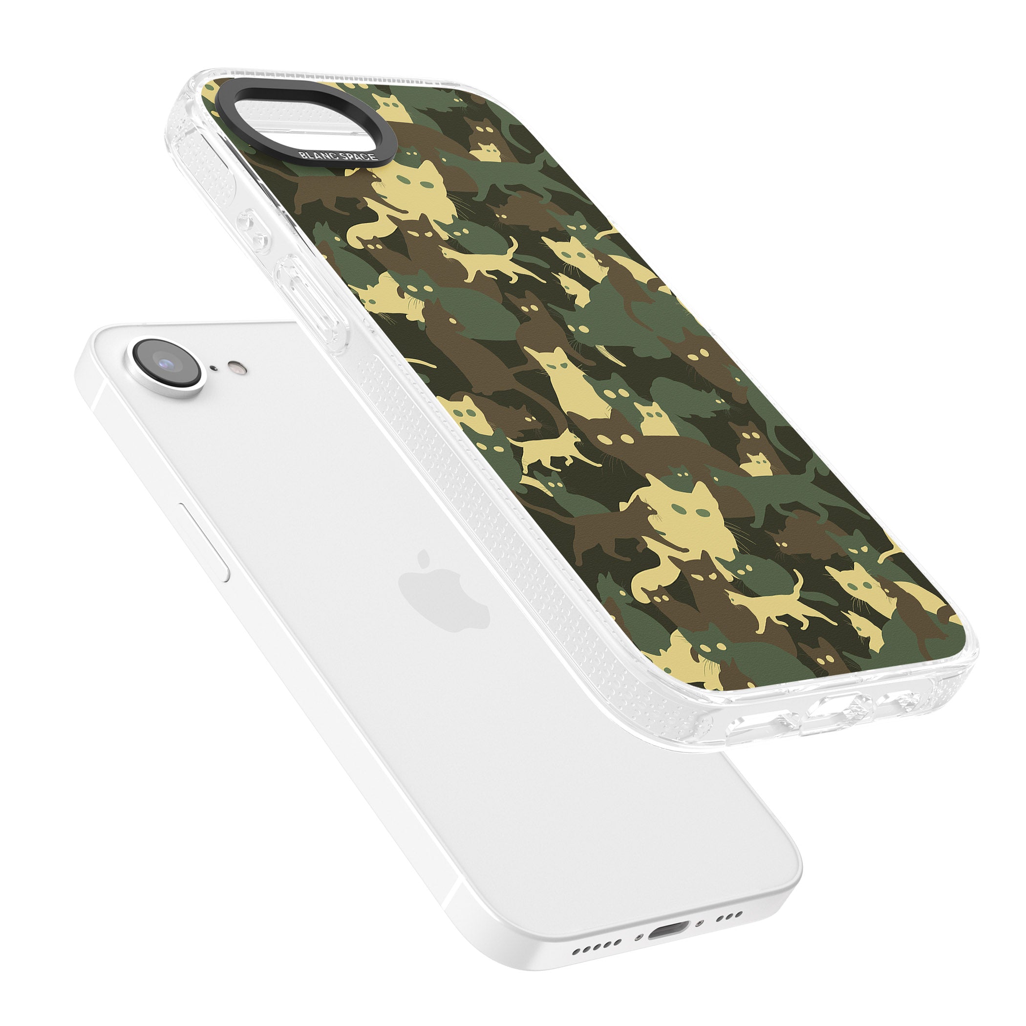 Forest Green Cat Camouflage Pattern iPhone 16e Clear Case Impact Air - Blanc Space