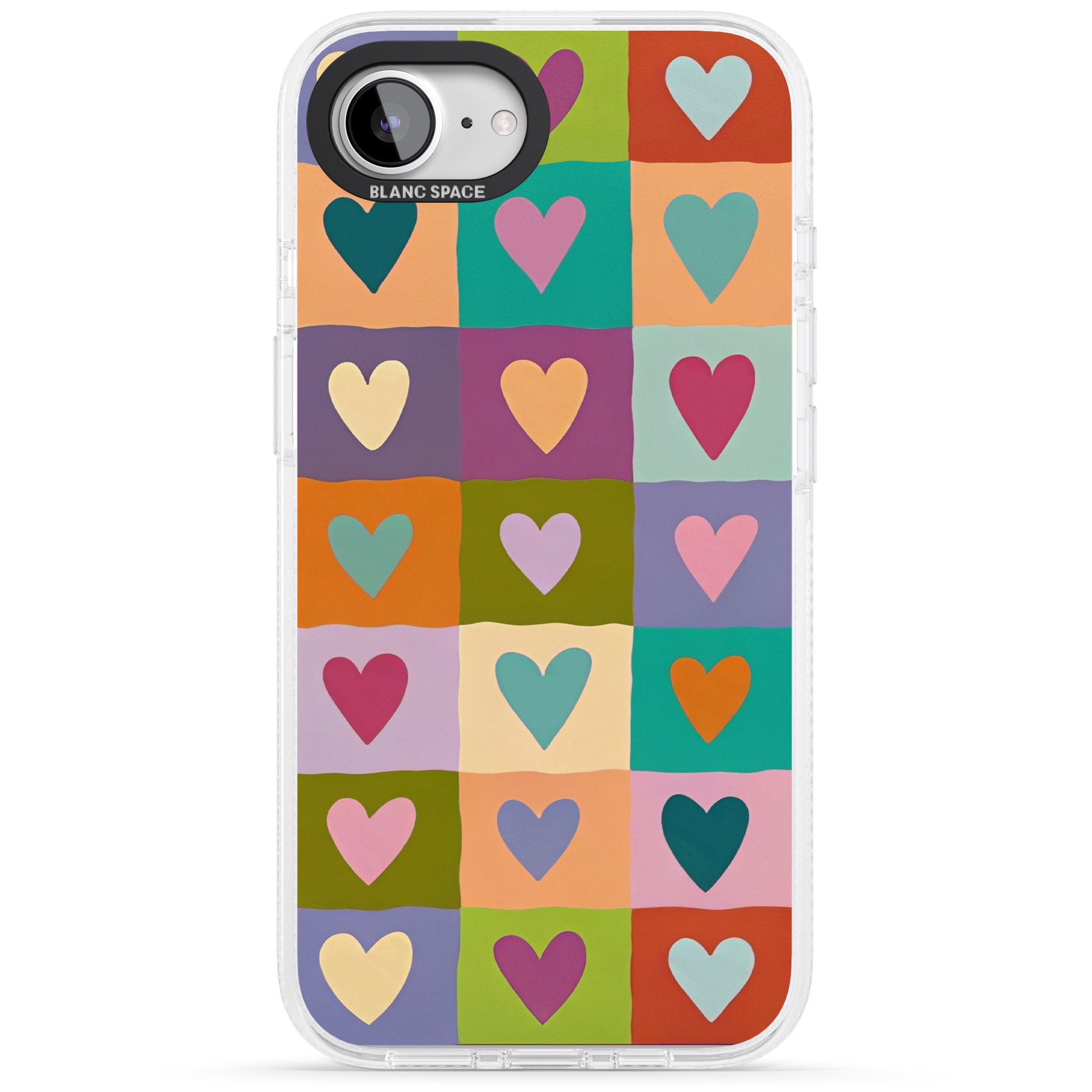 Multicolour Checked Hearts iPhone 16e Clear Case Impact Air - Blanc Space