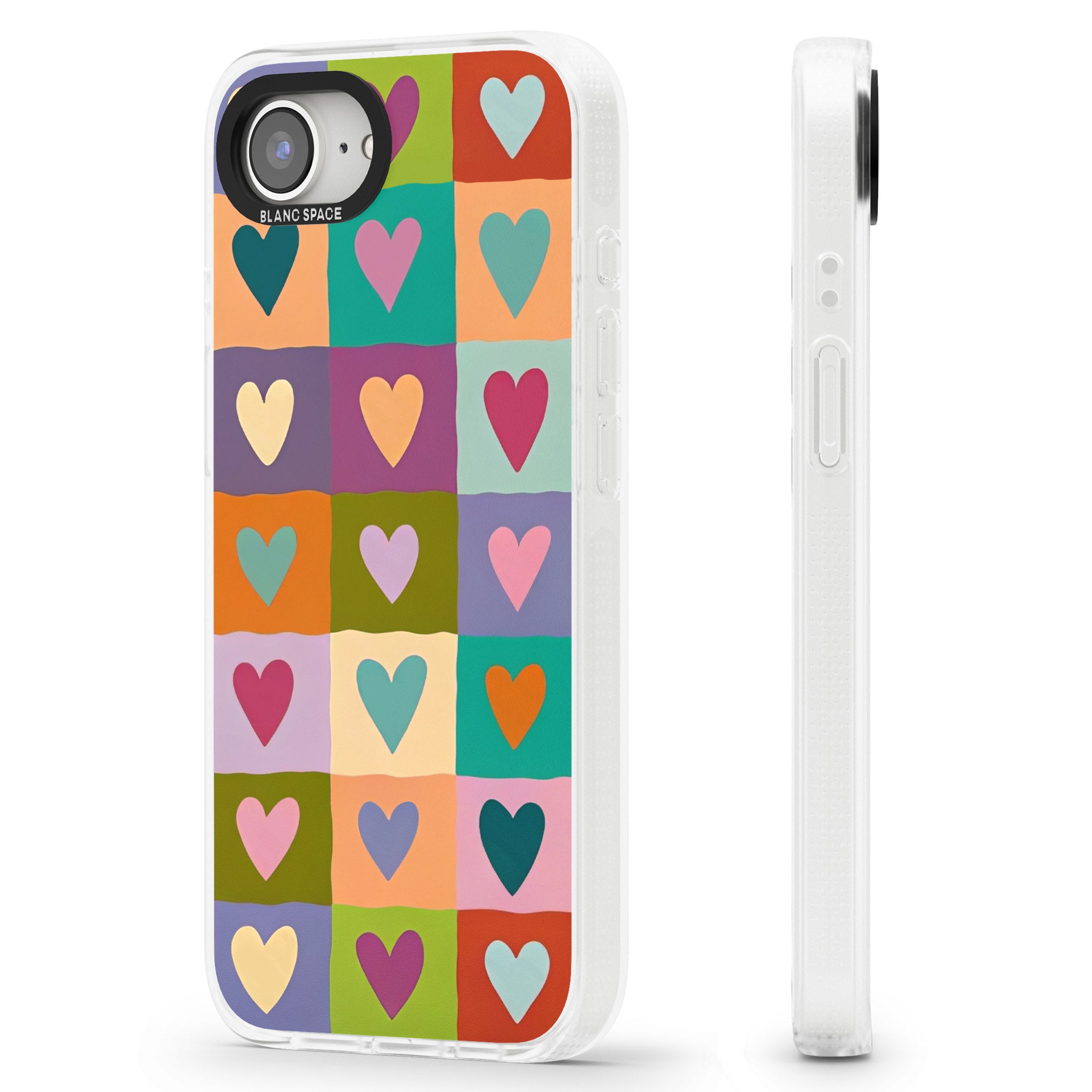 Multicolour Checked Hearts iPhone 16e Clear Case Impact Air - Blanc Space