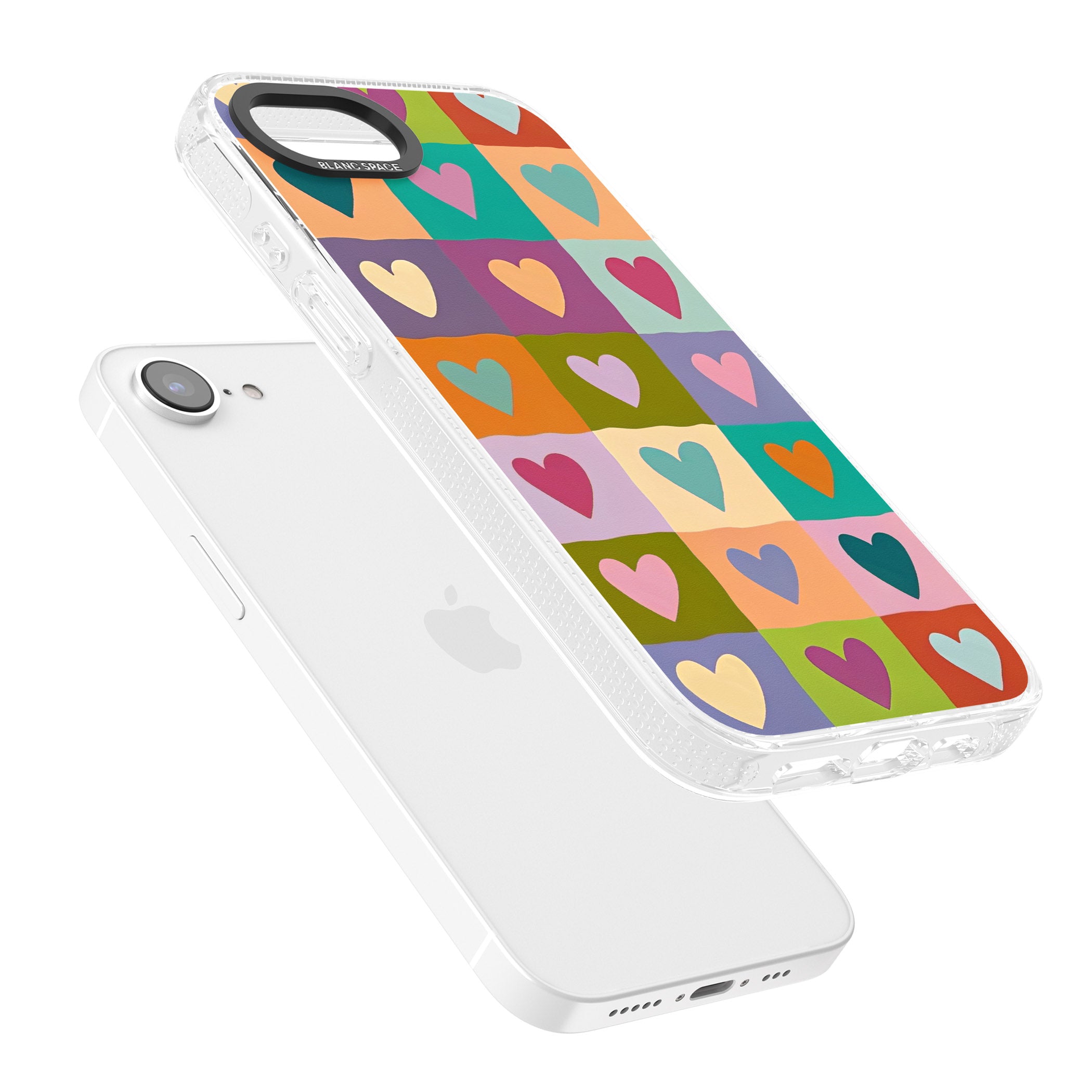 Multicolour Checked Hearts iPhone 16e Clear Case Impact Air - Blanc Space