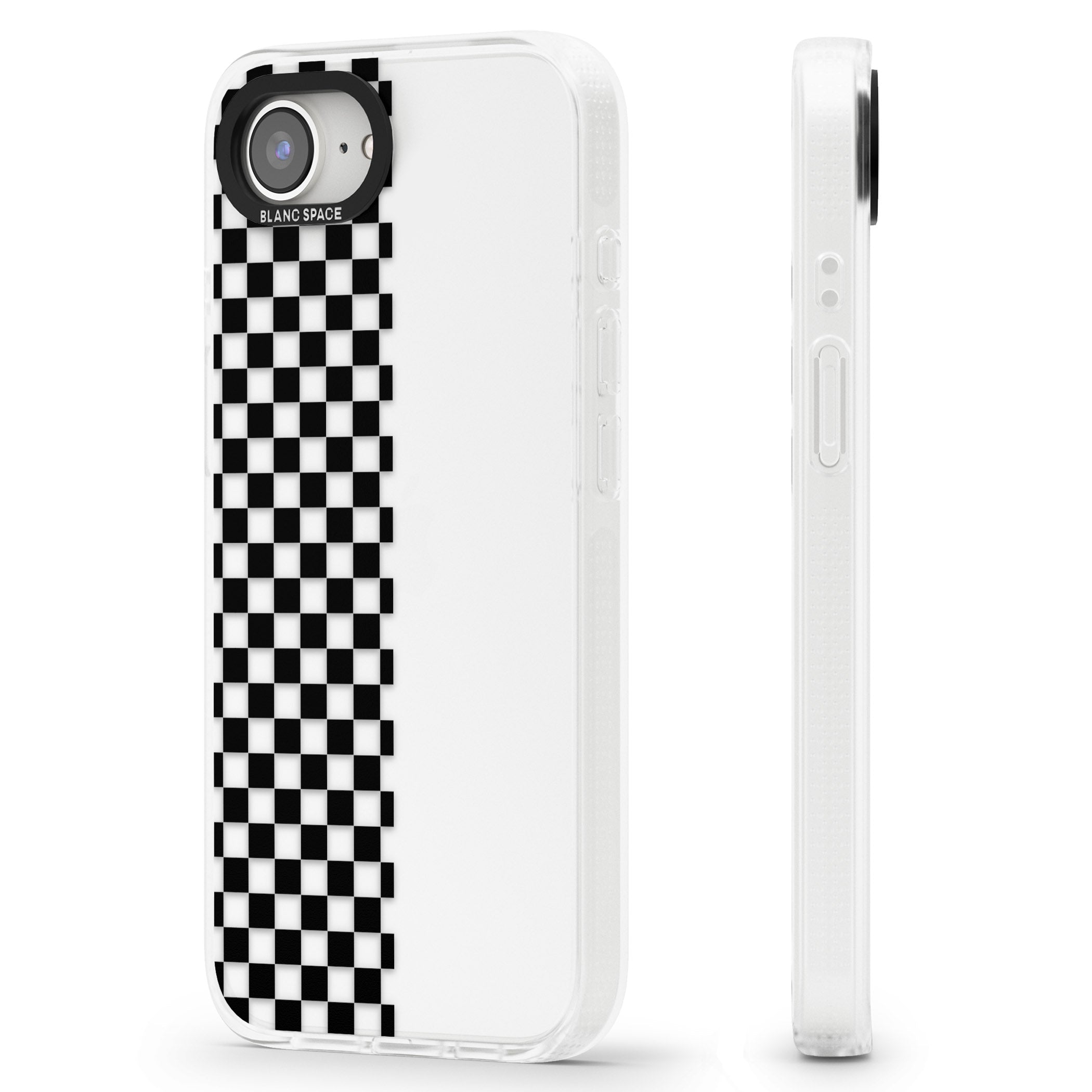 Checker: Half Black Check on Clear iPhone 16e Clear Case Impact Air - Blanc Space