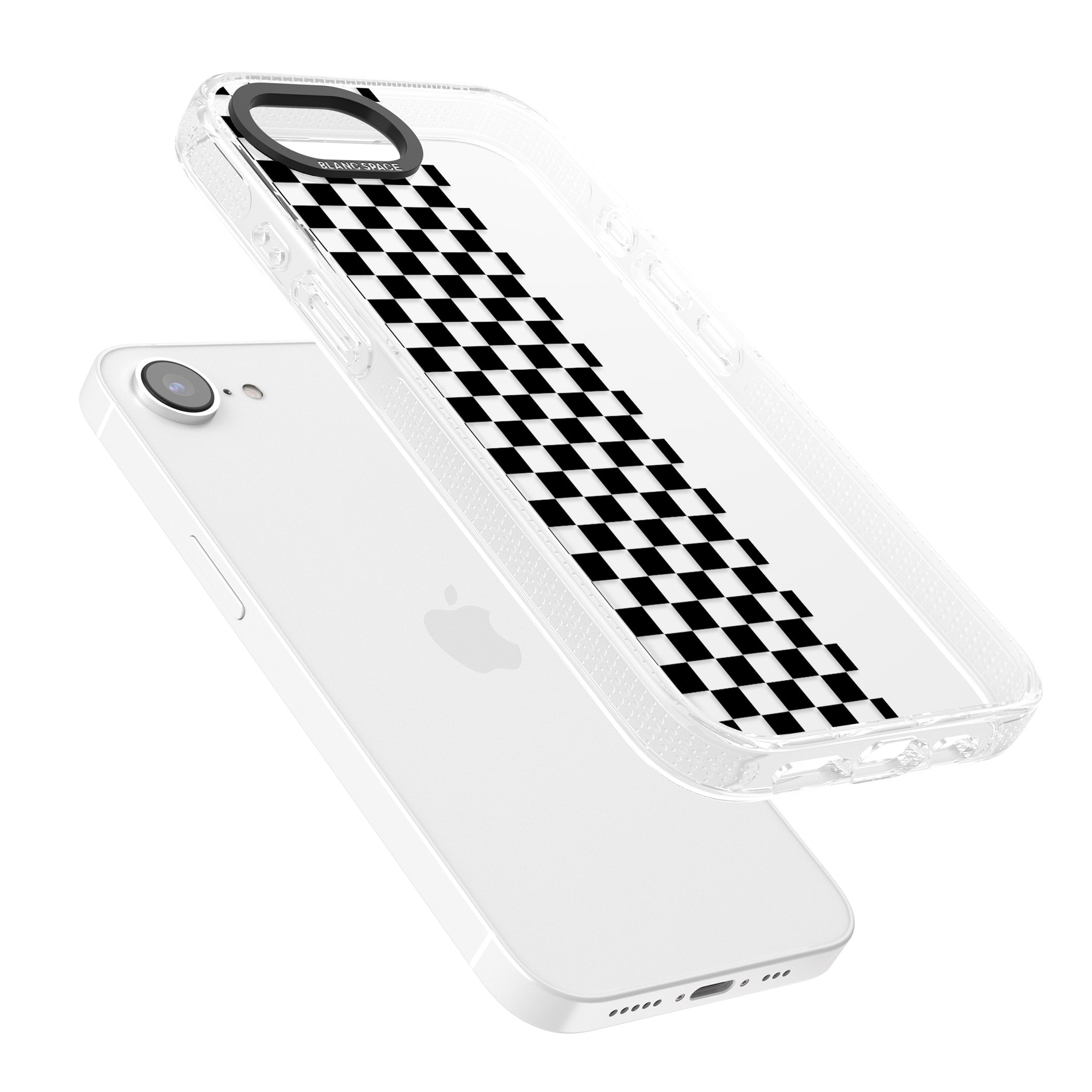 Checker: Half Black Check on Clear iPhone 16e Clear Case Impact Air - Blanc Space