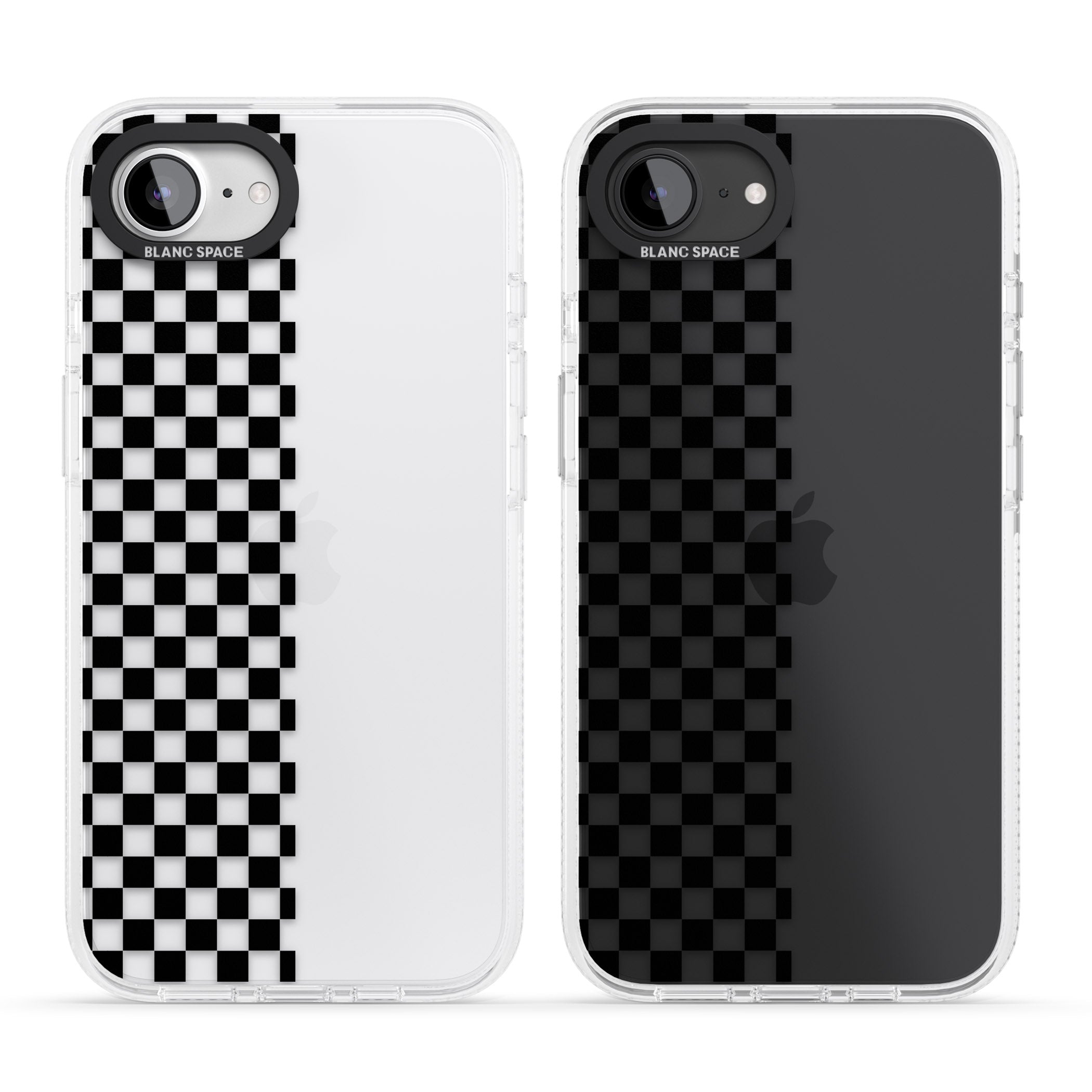 Checker: Half Black Check on Clear iPhone 16e Clear Case Impact Air - Blanc Space