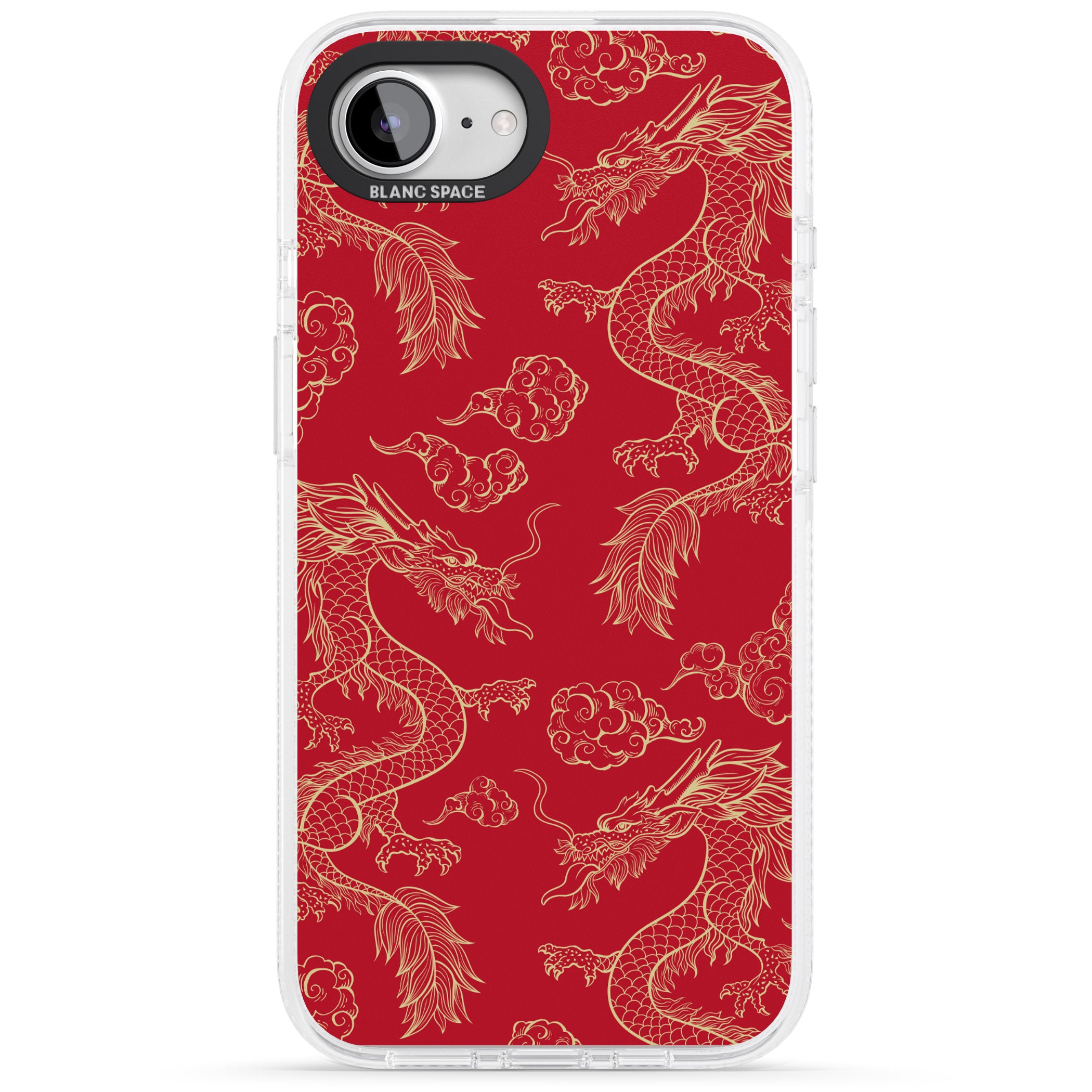 Red and Gold Dragon Pattern iPhone 16e Clear Case Impact Air - Blanc Space