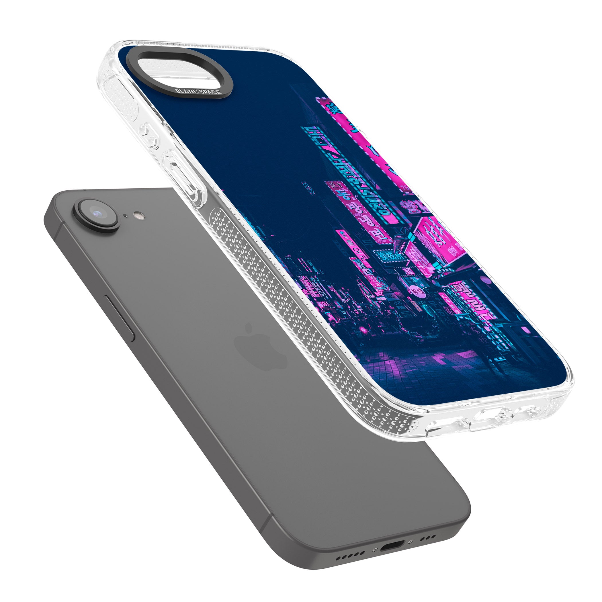 Pink & Turquoise - Neon Cities iPhone 16e Clear Case Impact Air - Blanc Space
