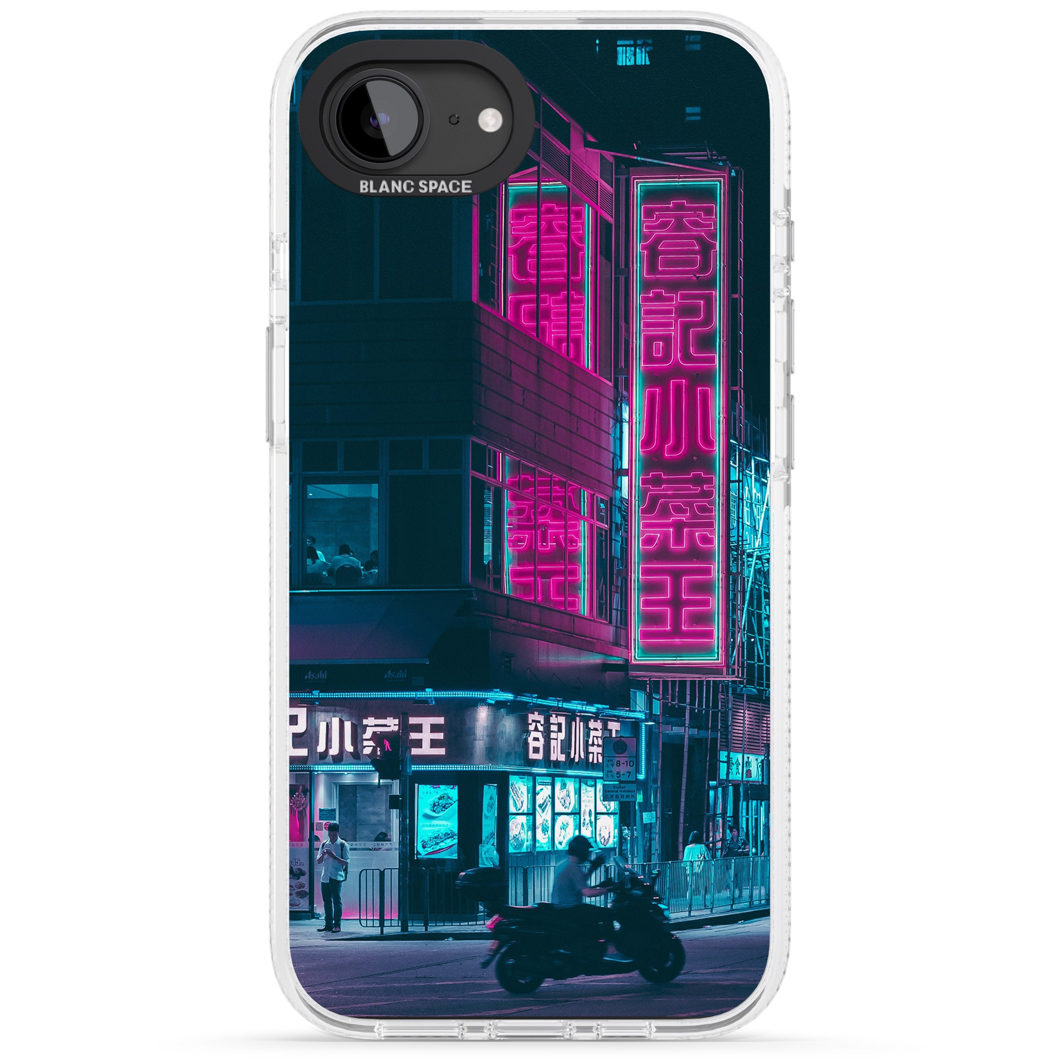 Motorcylist & Signs - Neon Cities Photographs iPhone 16e Clear Case Impact Air - Blanc Space