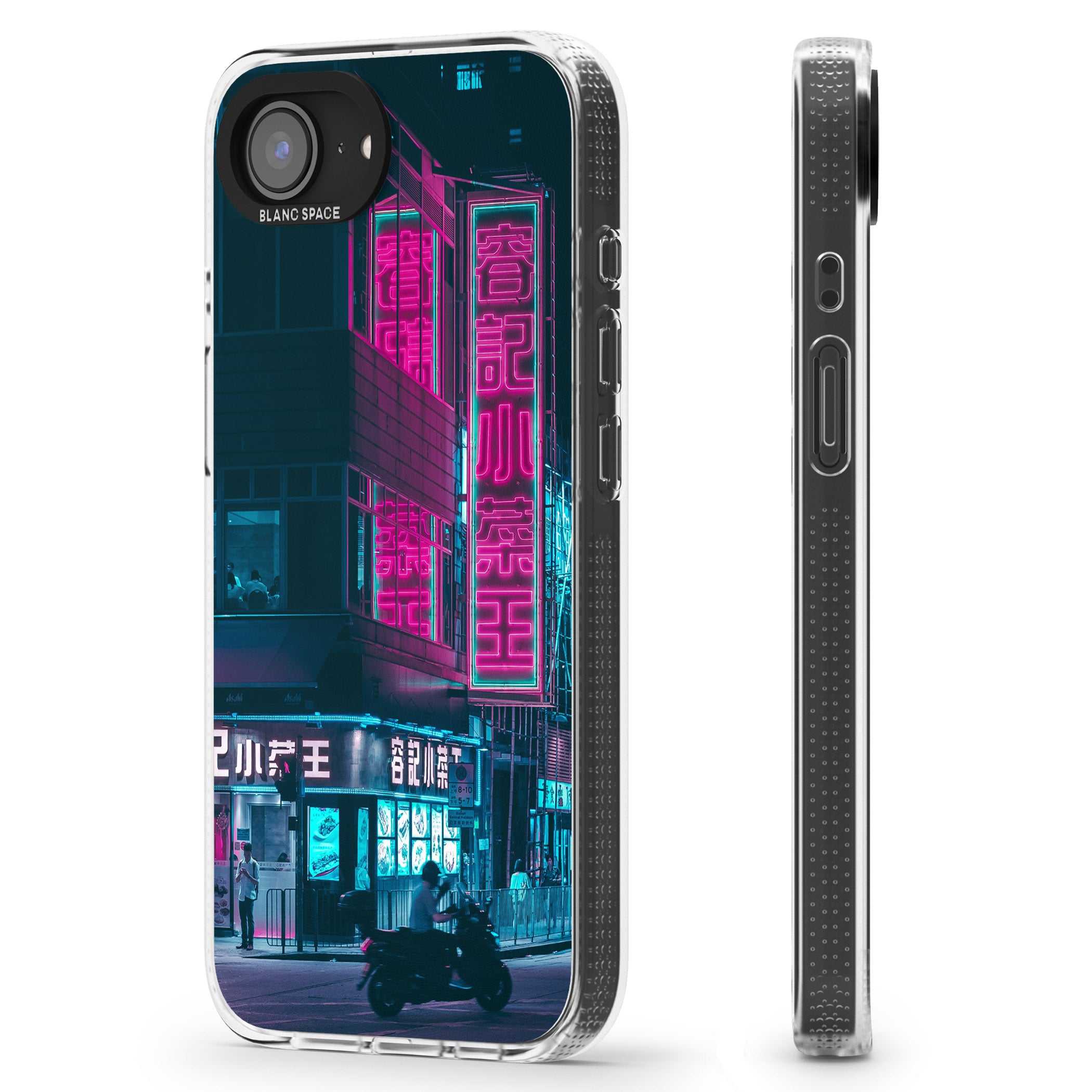 Motorcylist & Signs - Neon Cities Photographs iPhone 16e Clear Case Impact Air - Blanc Space