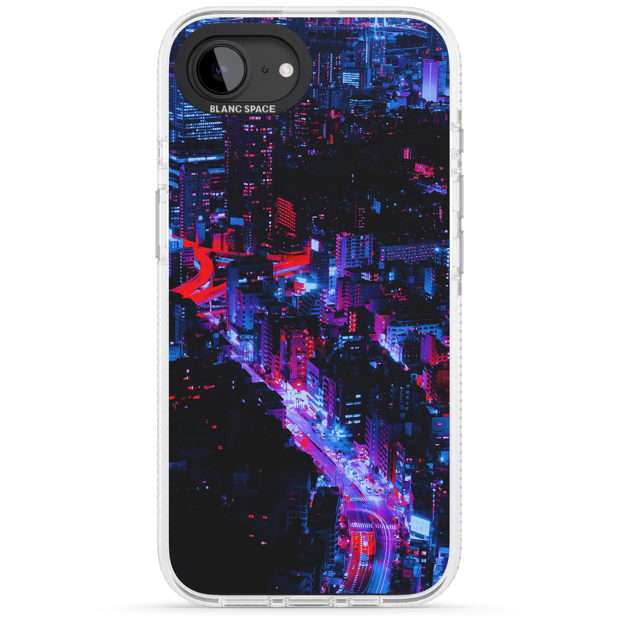 Arial City View - Neon Cities Photographs iPhone 16e Clear Case Impact Air - Blanc Space
