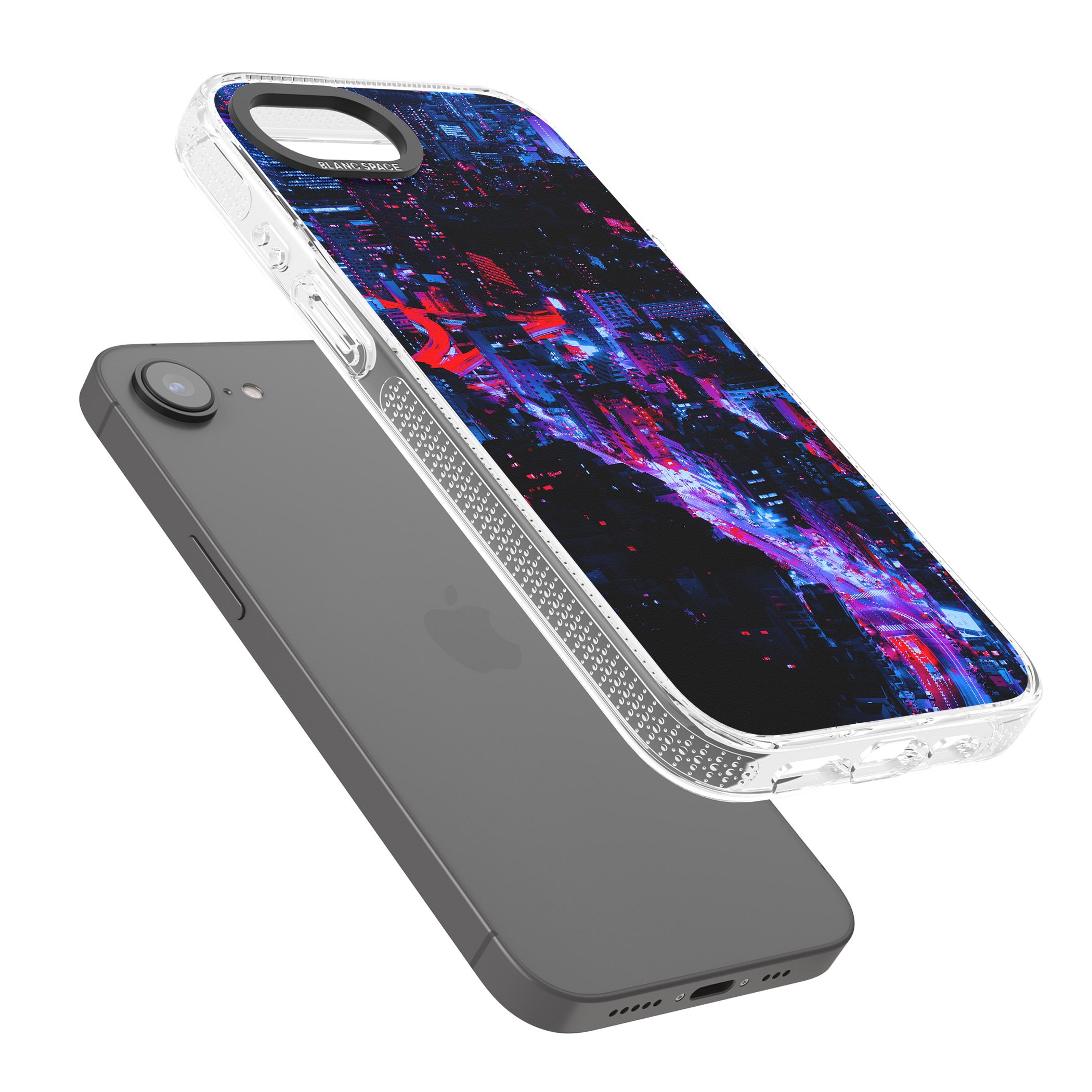 Arial City View - Neon Cities Photographs iPhone 16e Clear Case Impact Air - Blanc Space