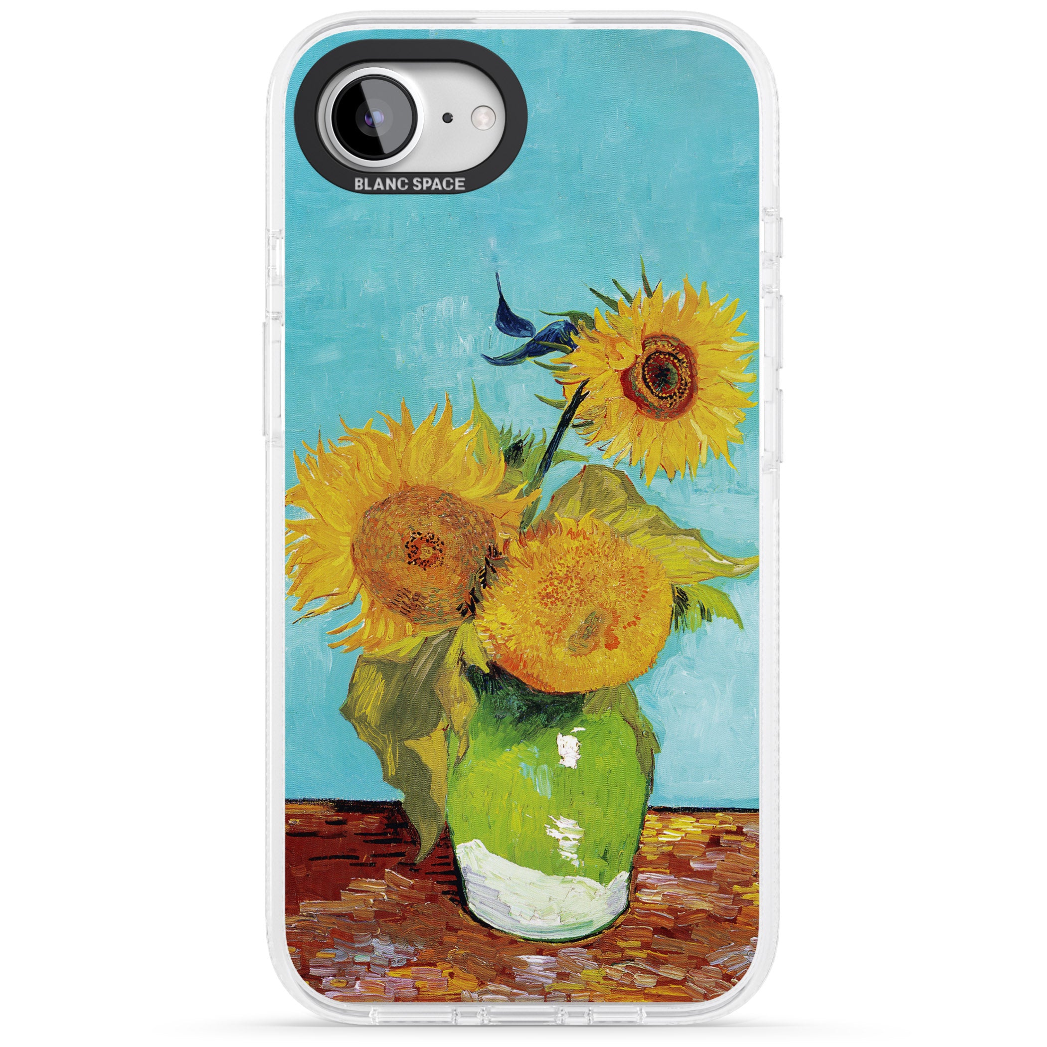 Vase with Three Sunflowers iPhone 16e Clear Case Impact Air - Blanc Space