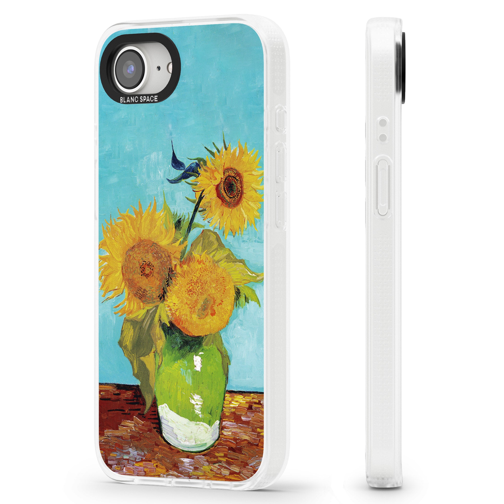 Vase with Three Sunflowers iPhone 16e Clear Case Impact Air - Blanc Space