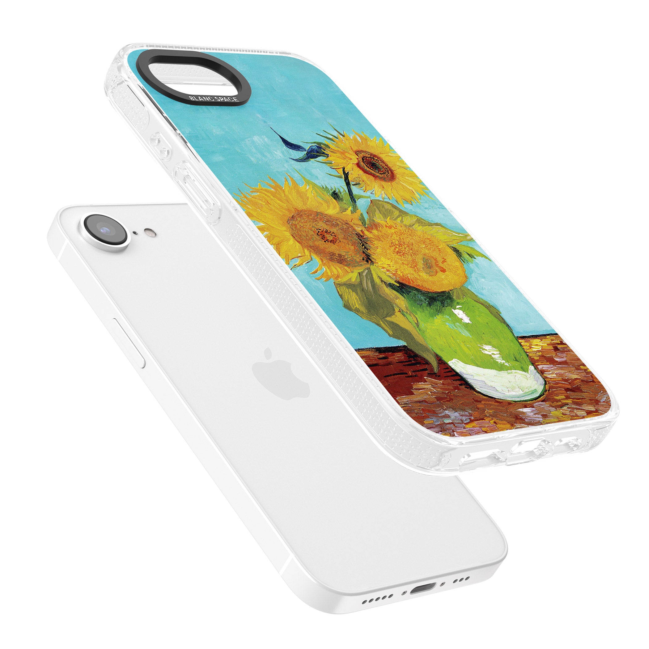 Vase with Three Sunflowers iPhone 16e Clear Case Impact Air - Blanc Space