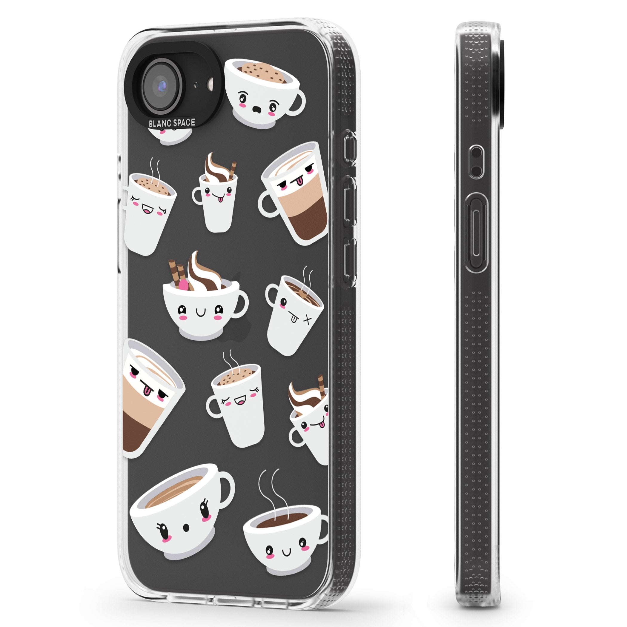 Coffee Faces iPhone 16e Clear Case Impact Air - Blanc Space